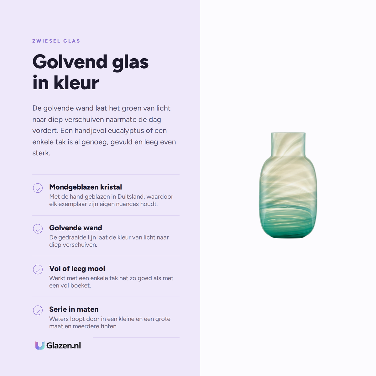 Eigenschappen van de Zwiesel Glas Waters Vaas Groot 277 mm Groen