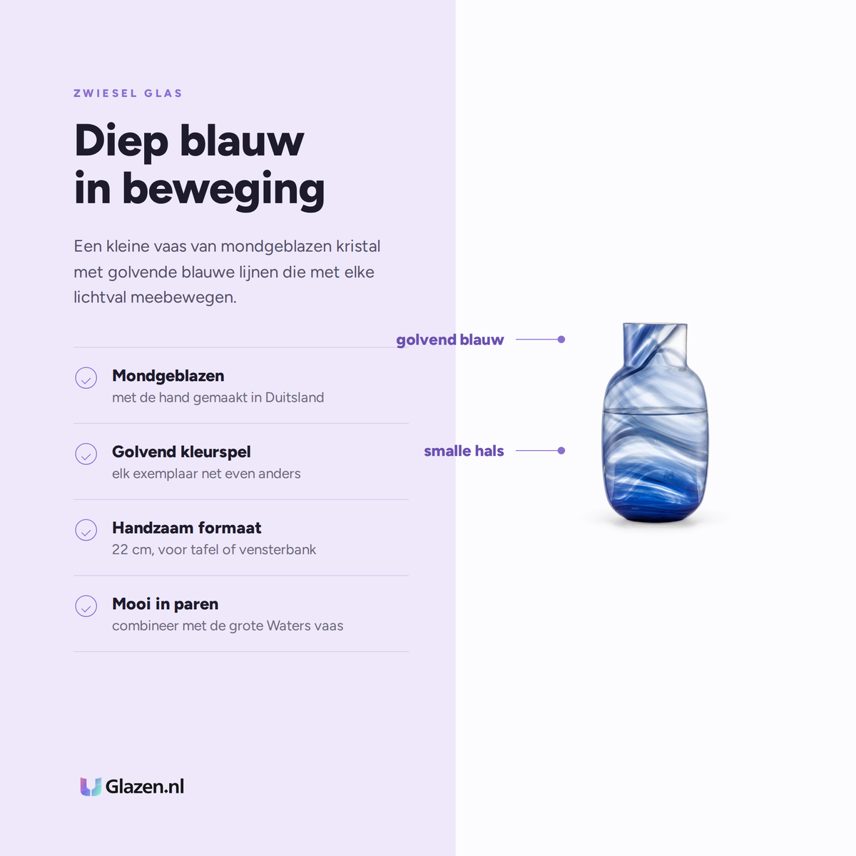 Eigenschappen van de Zwiesel Glas Waters vaas klein blauw
