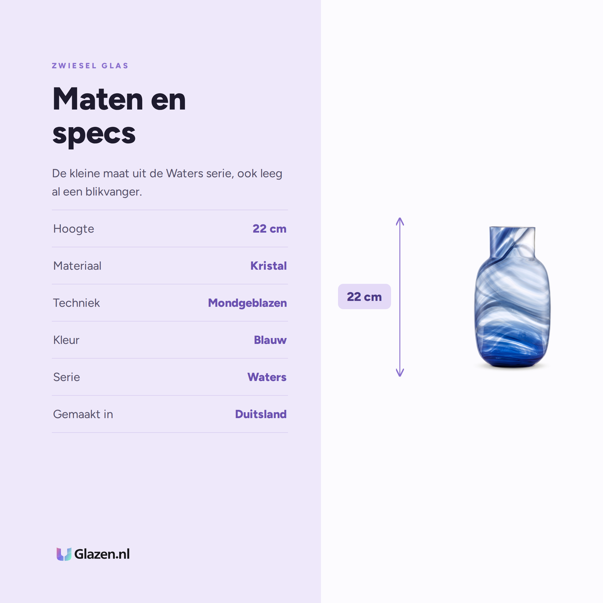 Maten en specs van de Zwiesel Glas Waters vaas klein blauw