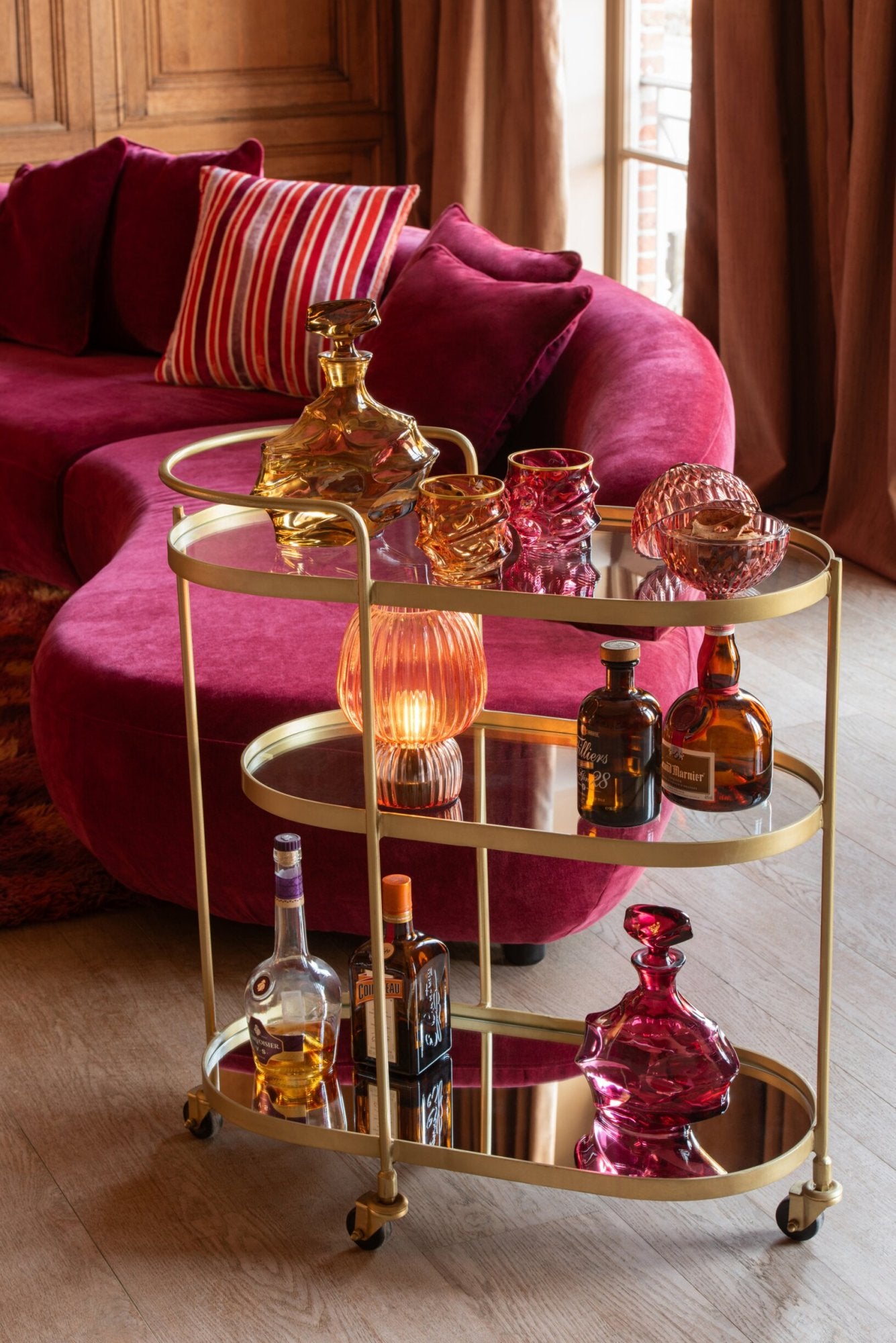 J-Line Waterglas Reliëf Gouden Rand Okergeel/Brons Assorti - 2 Stuks