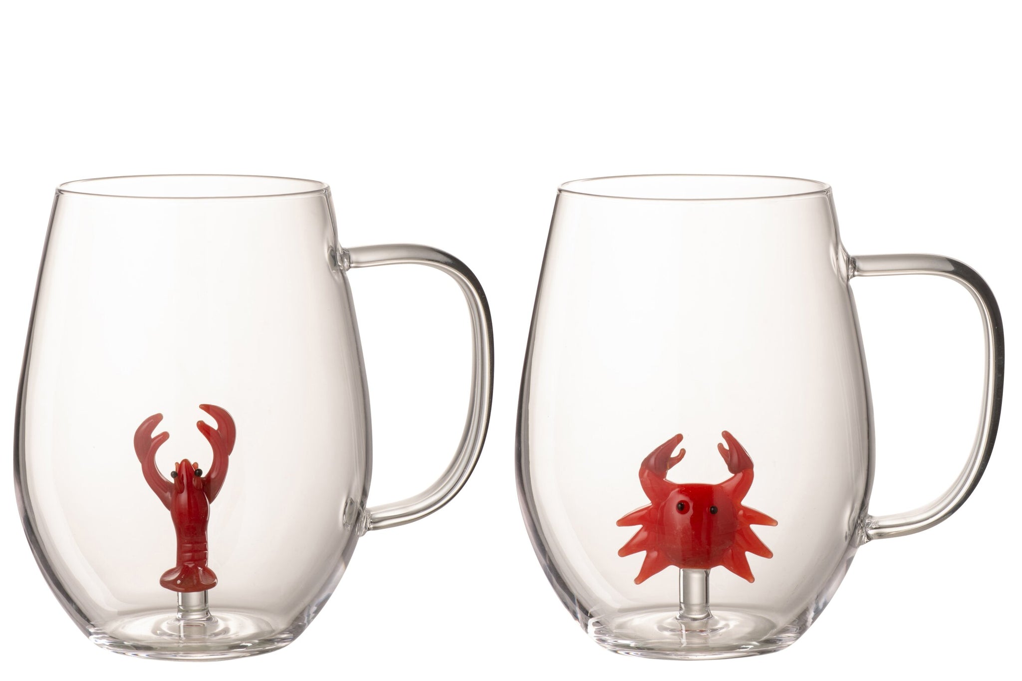 J-Line Waterglas Kreeft/Krab Transparant/Rood Assorti - 2 Stuks