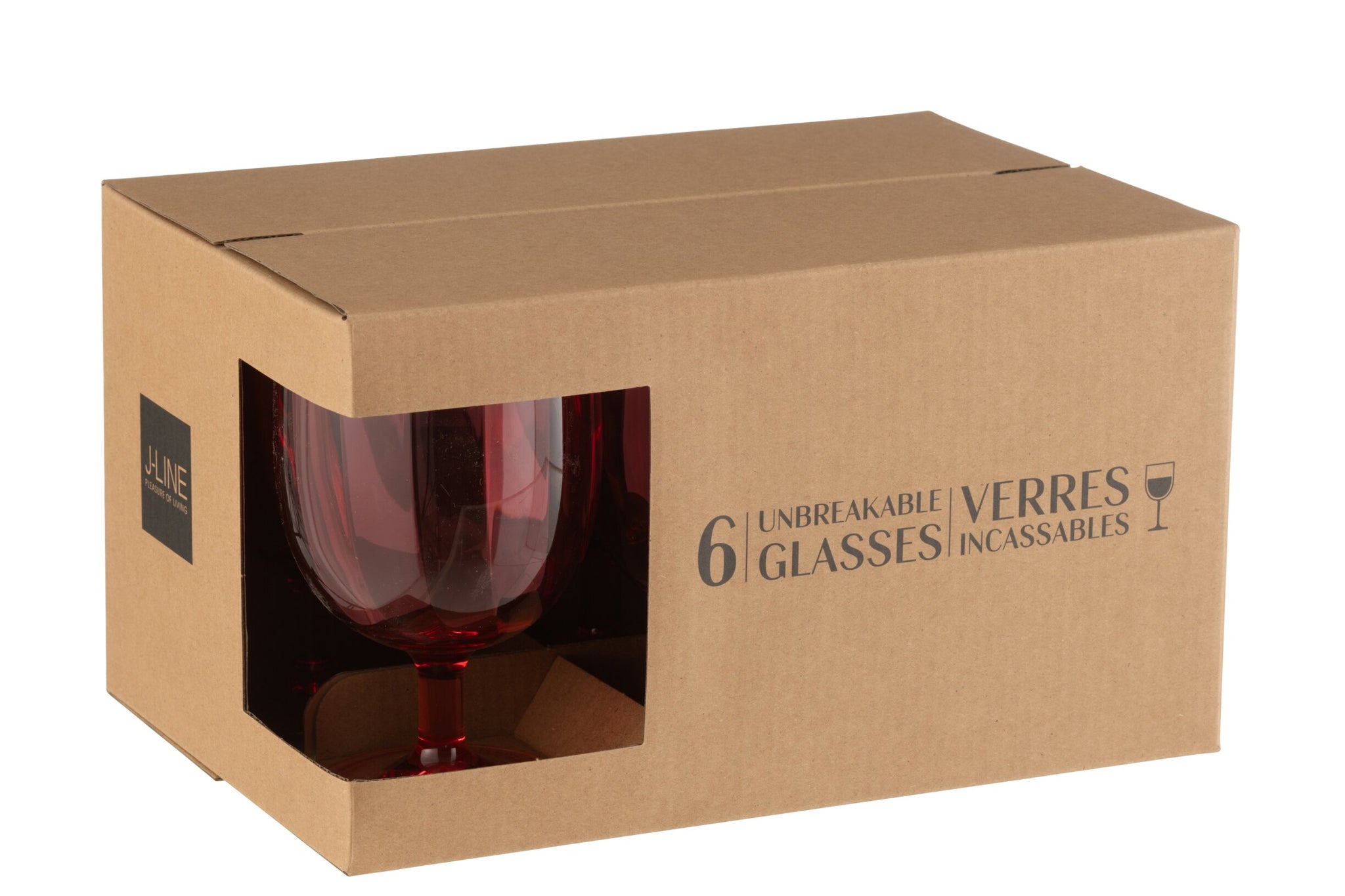 J-Line Wijnglas 31 Cl Onbreekbaar Rood - 6 Stuks