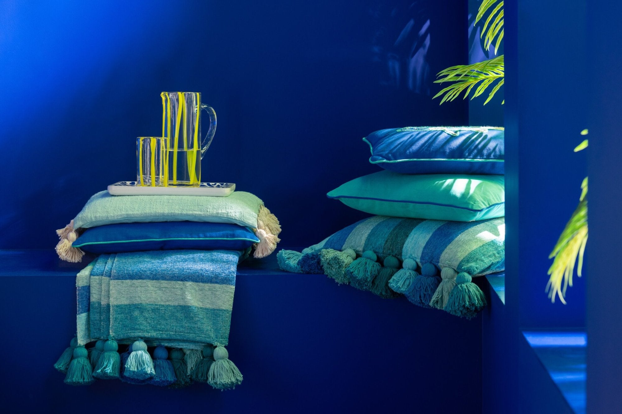 J-Line Waterglas Gestreept Transparant/Geel