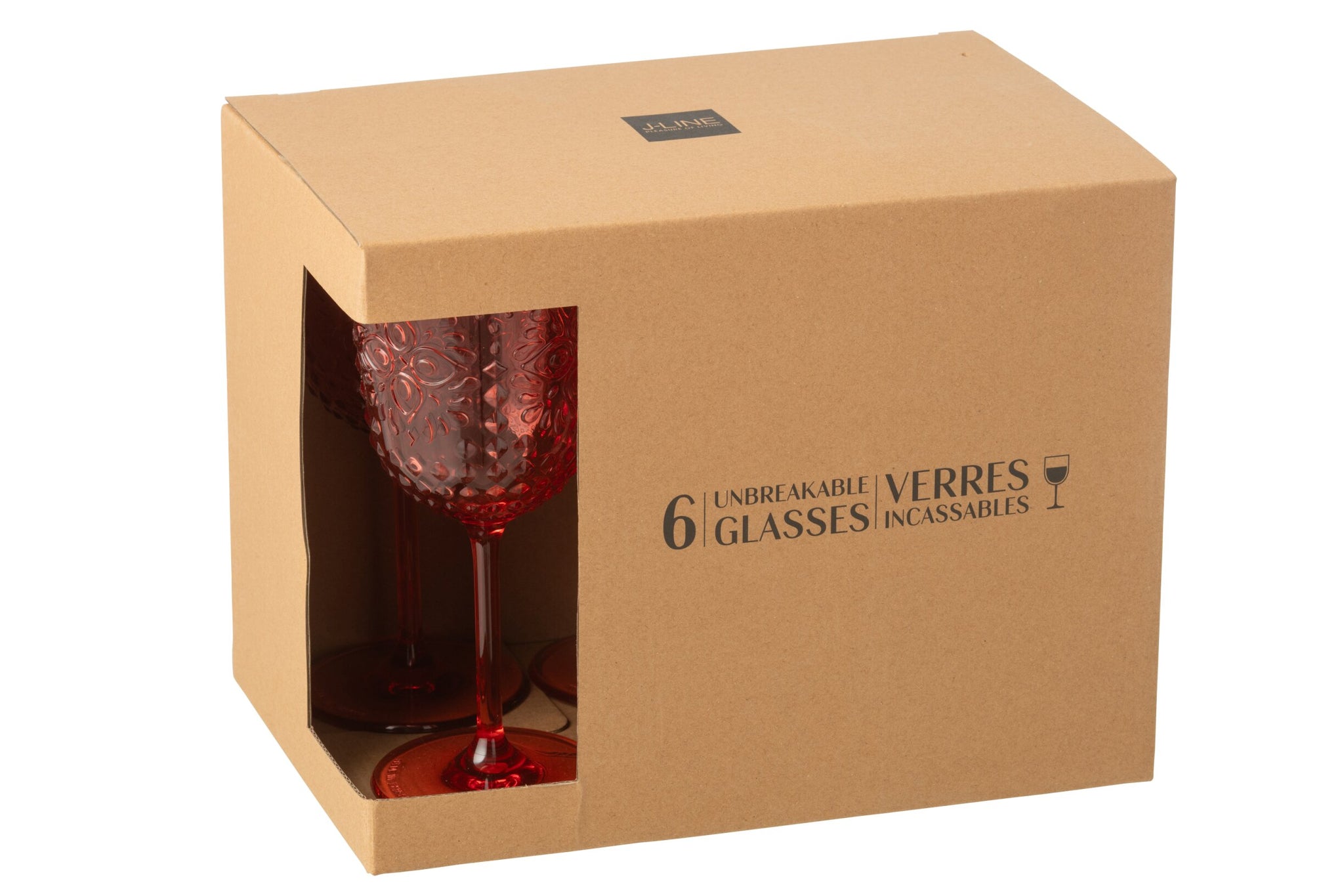 J-Line Wijnglas 41,4 Cl Kunststof Rood - 6 Stuks