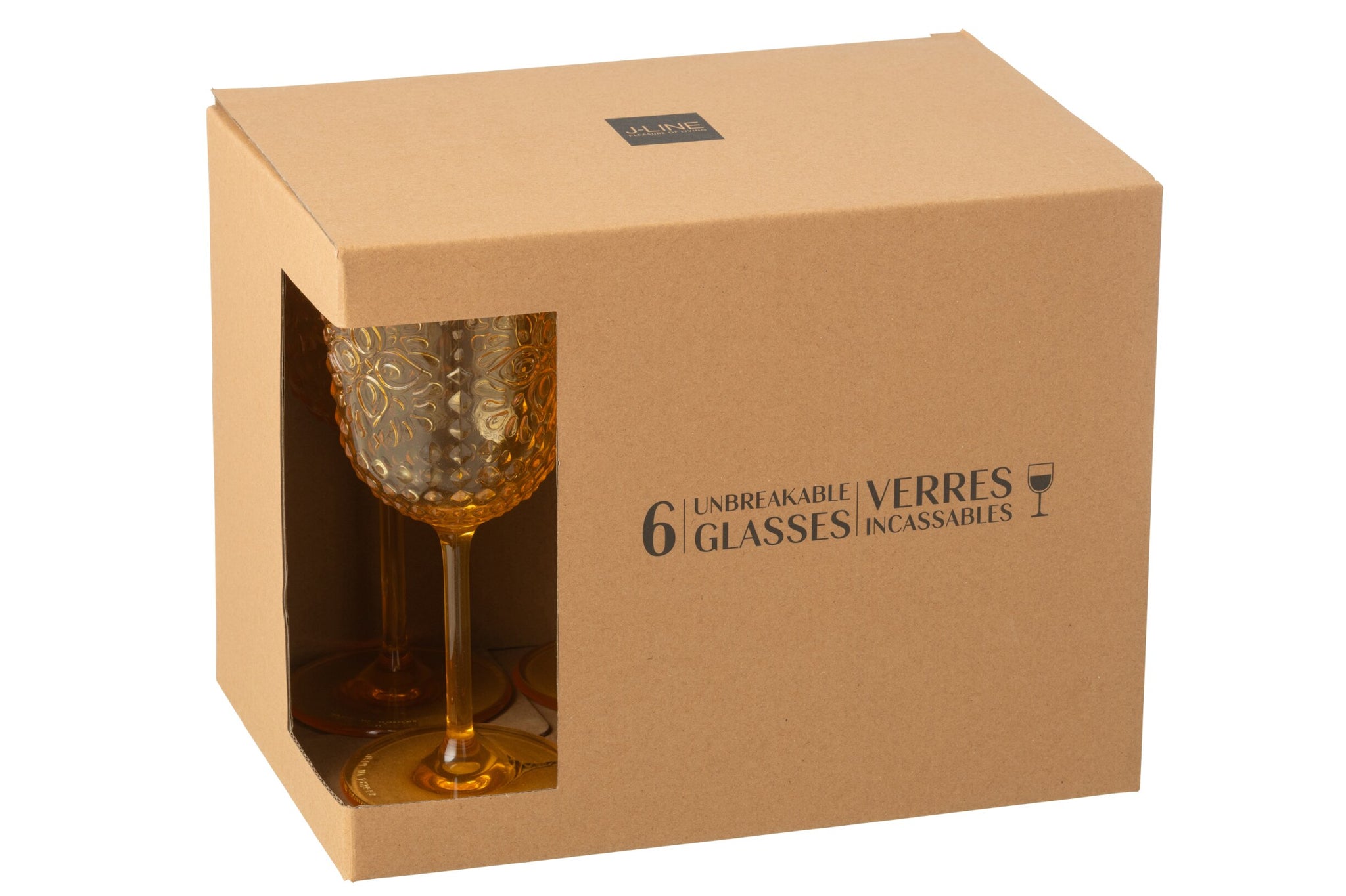 J-Line Wijnglas 41,4 Cl Kunststof Geel - 6 Stuks