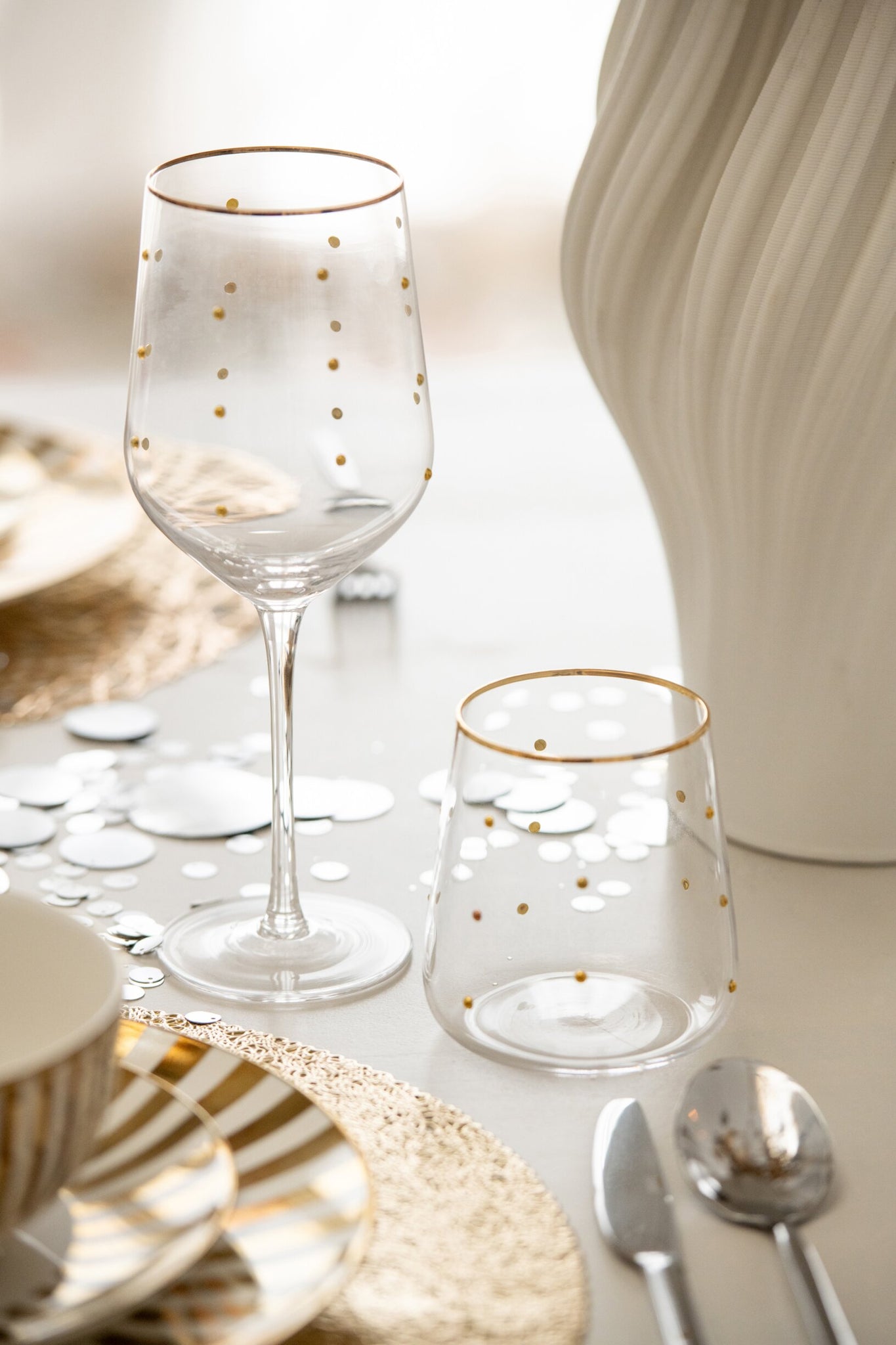 J-Line Wijnglas 55 Cl Stippen Transparant/Goudkleurig