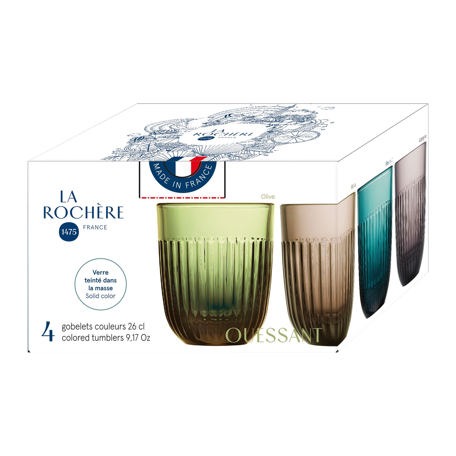 La Rochère Ouessant Tumblers 26 Cl Assorti - 4 Stuks - Glazen.nl