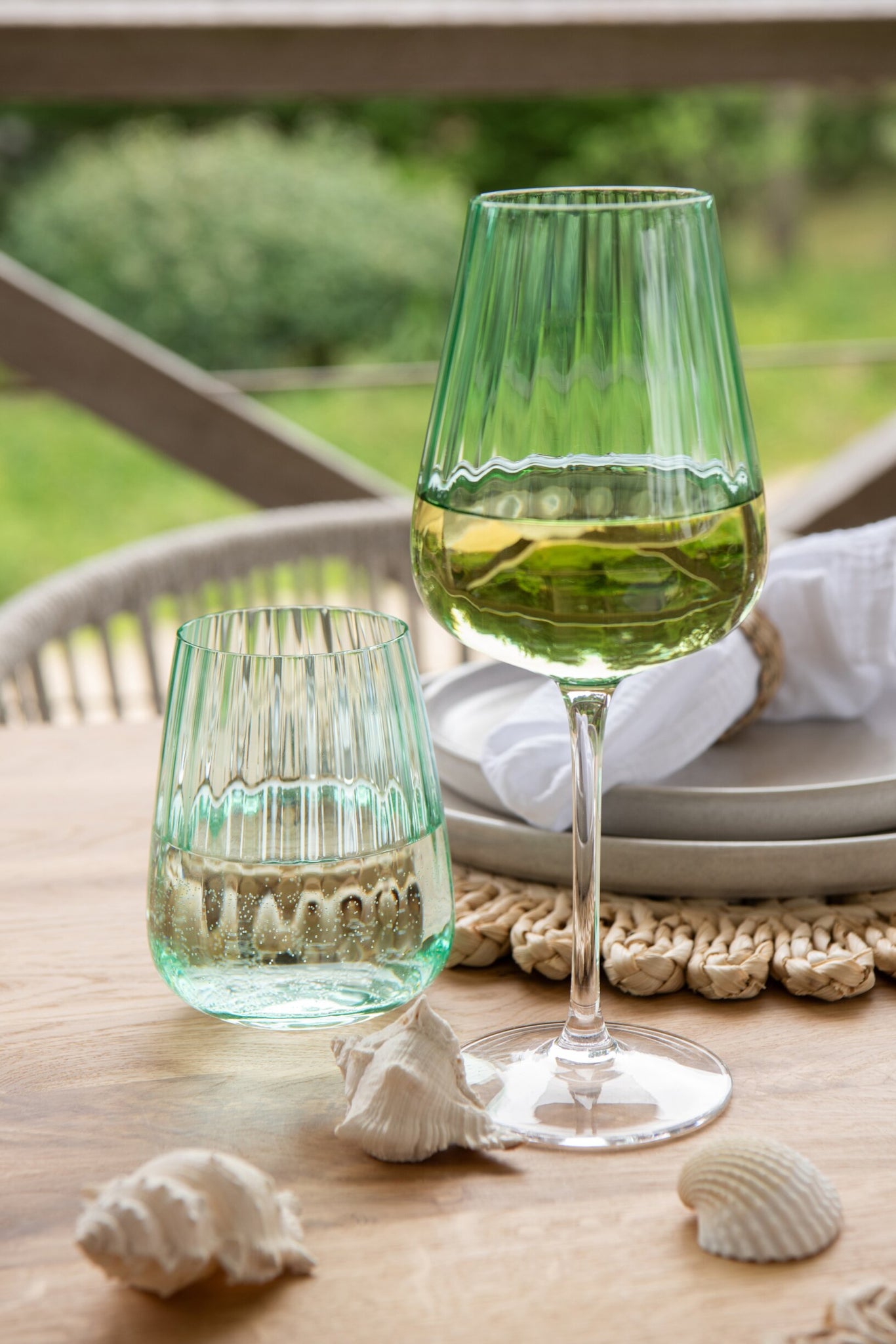 J-Line Wijnglas 56,6 Cl Geribbeld Groen