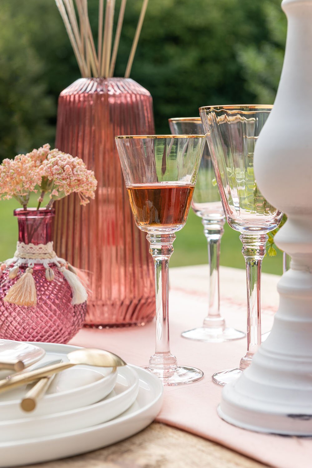 J-Line Witte Wijnglas 20 Cl Gouden Rand Transparant/Goud