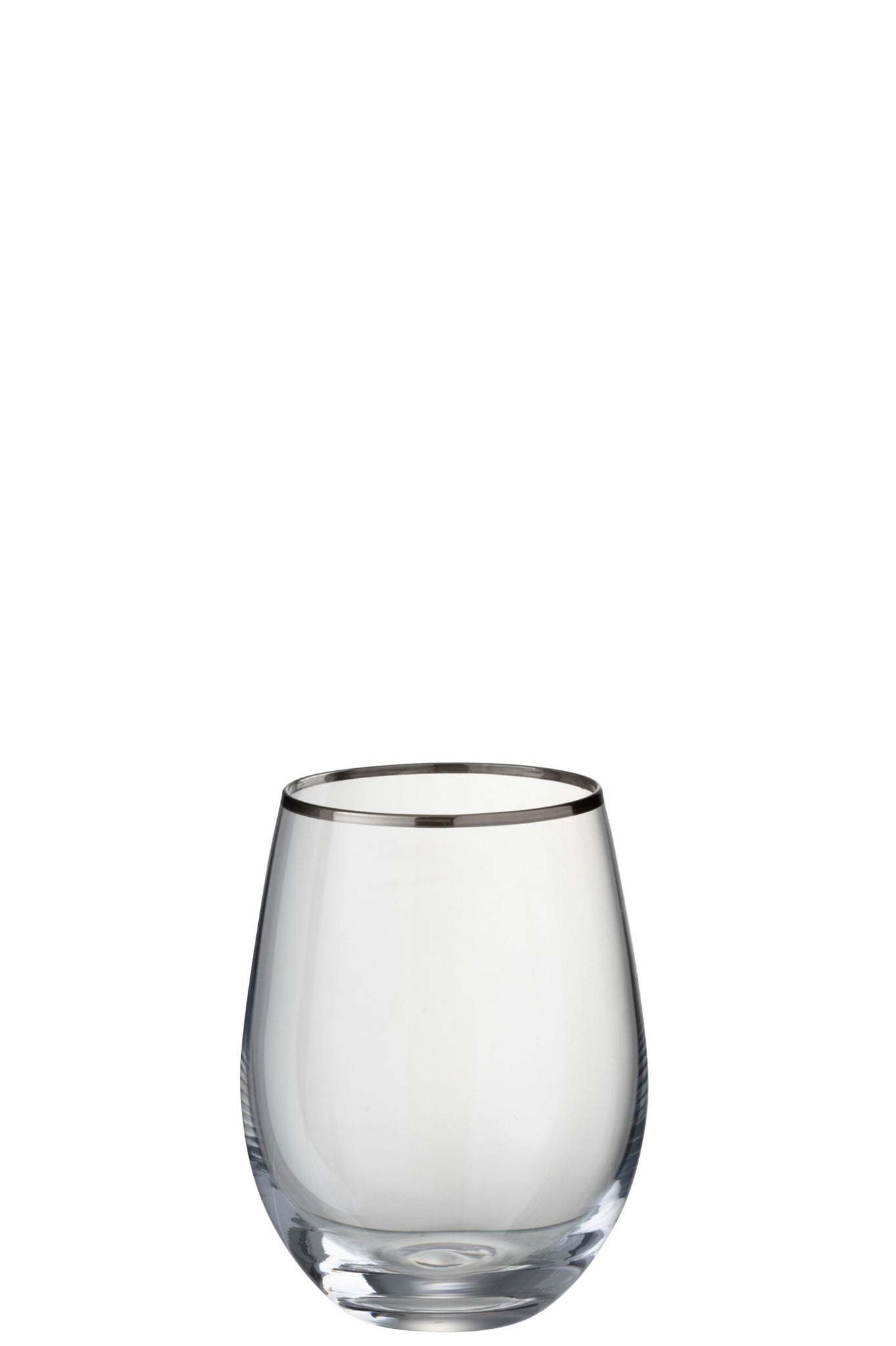 J-Line Waterglas Bol Zilveren Rand Transparant/Zilver