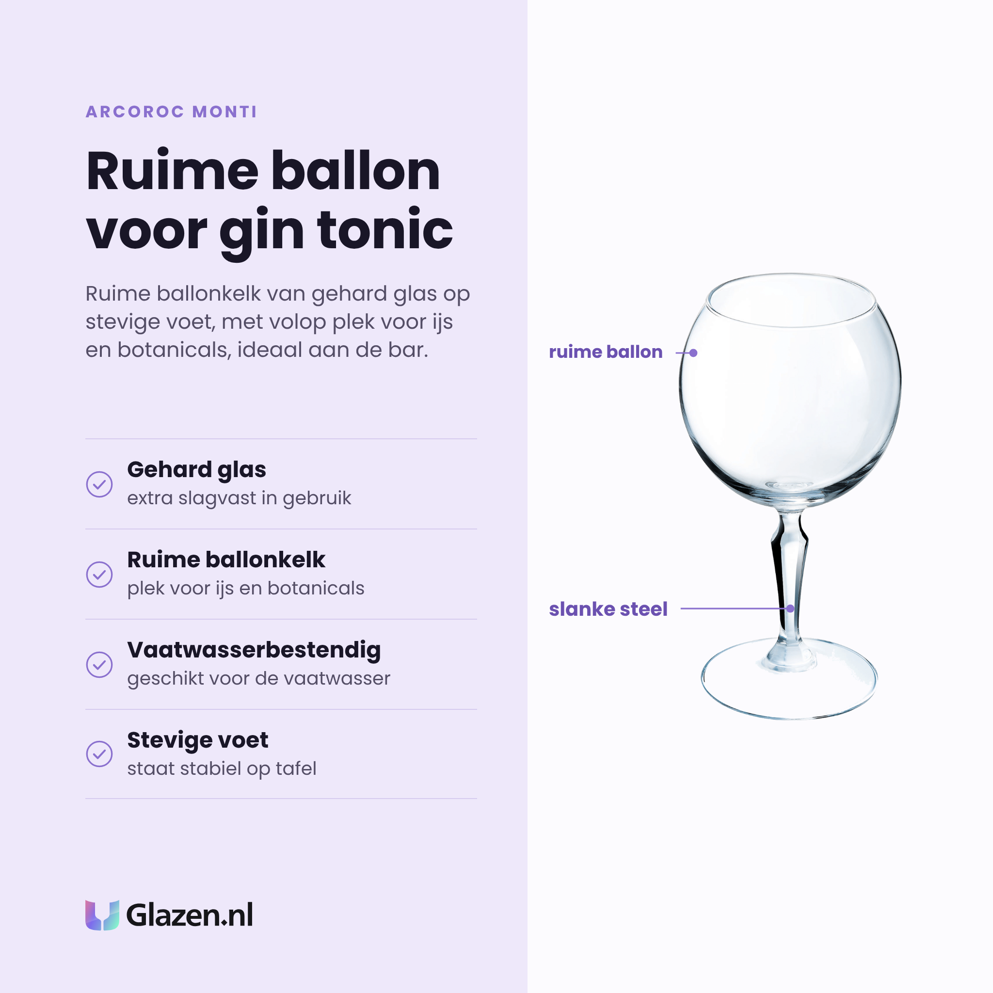 Arcoroc Monti gin tonic glas 58 cl eigenschappen: gehard glas, ruime ballonkelk, vaatwasserbestendig, stevige voet