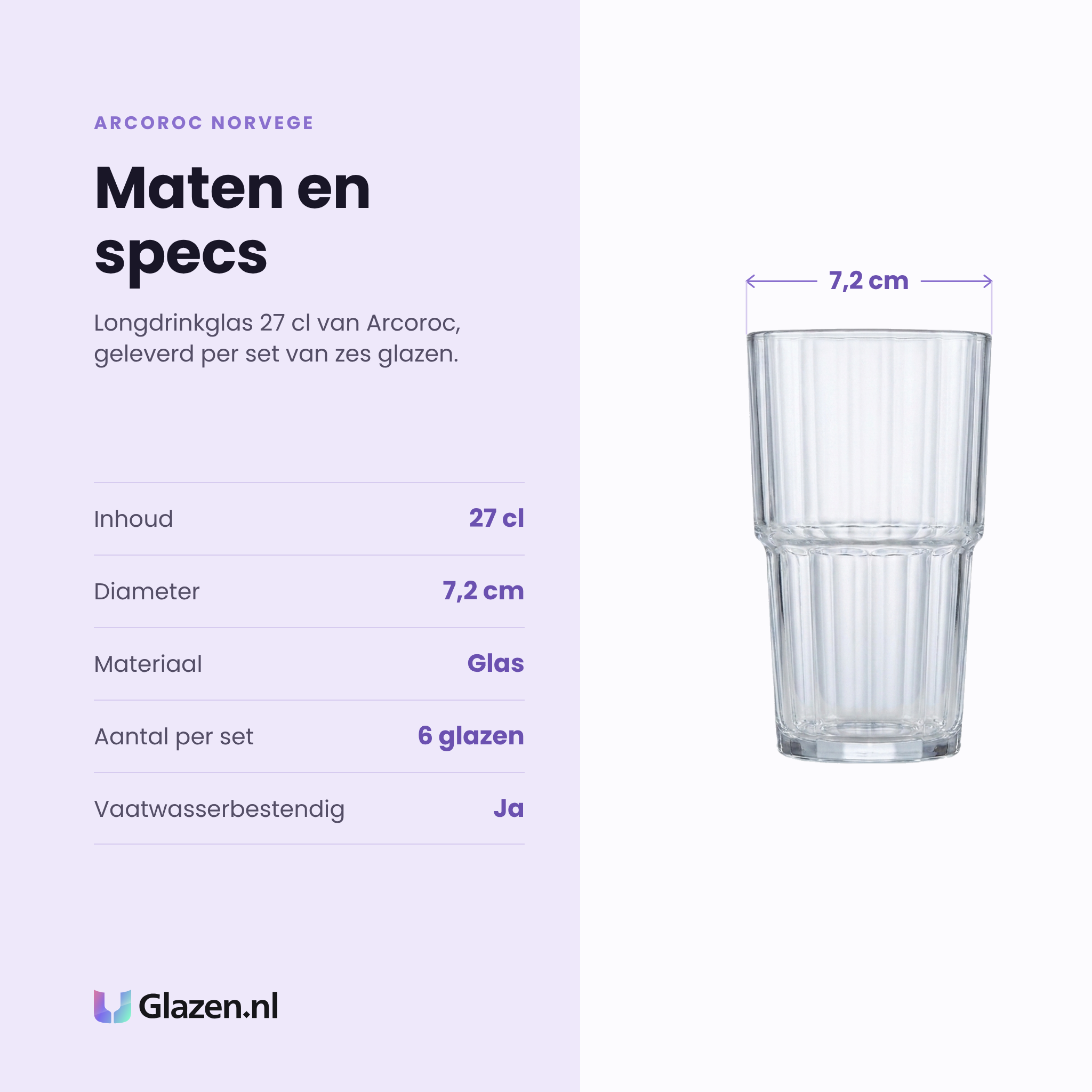 Arcoroc Norvege longdrinkglas 27 cl specificaties: inhoud 27 cl, diameter 7,2 cm, glas, set van 6