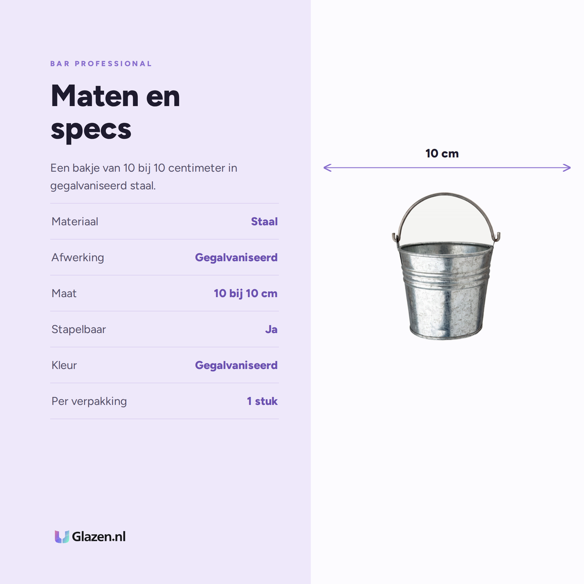 Maten en specs van Bar Professional Amusebakje Gegalvaniseerd 10x10 Cm