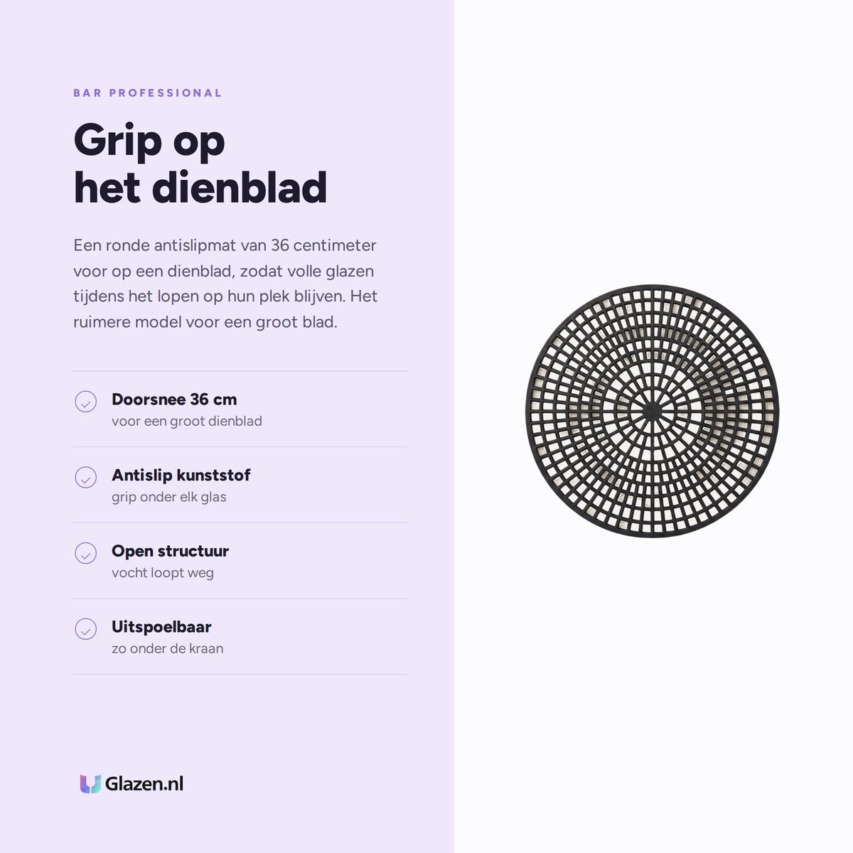 Eigenschappen van Bar Professional Antislipmat Dienblad 36 cm