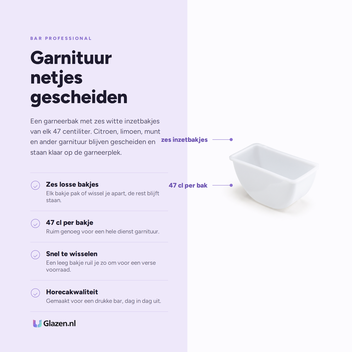 Bar Professional Garneerbak Inzetbakje Wit 47 Cl 6-Delig eigenschappen