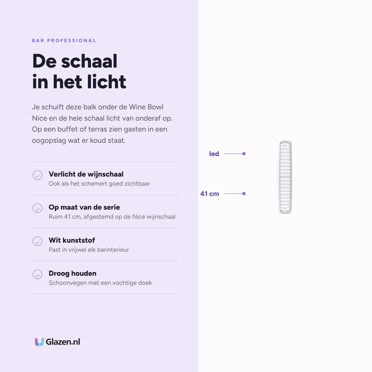 Bar Professional Nice LED-balk wit eigenschappen - Glazen.nl