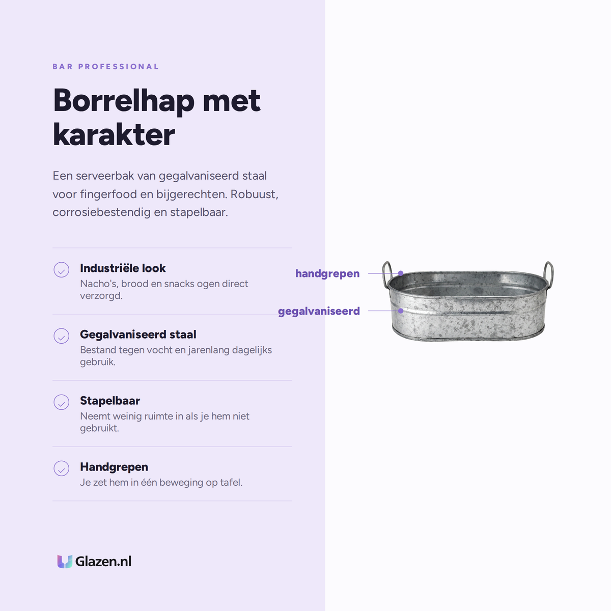 Bar Professional Serveerbak Gegalvaniseerd 15x23x7 cm eigenschappen