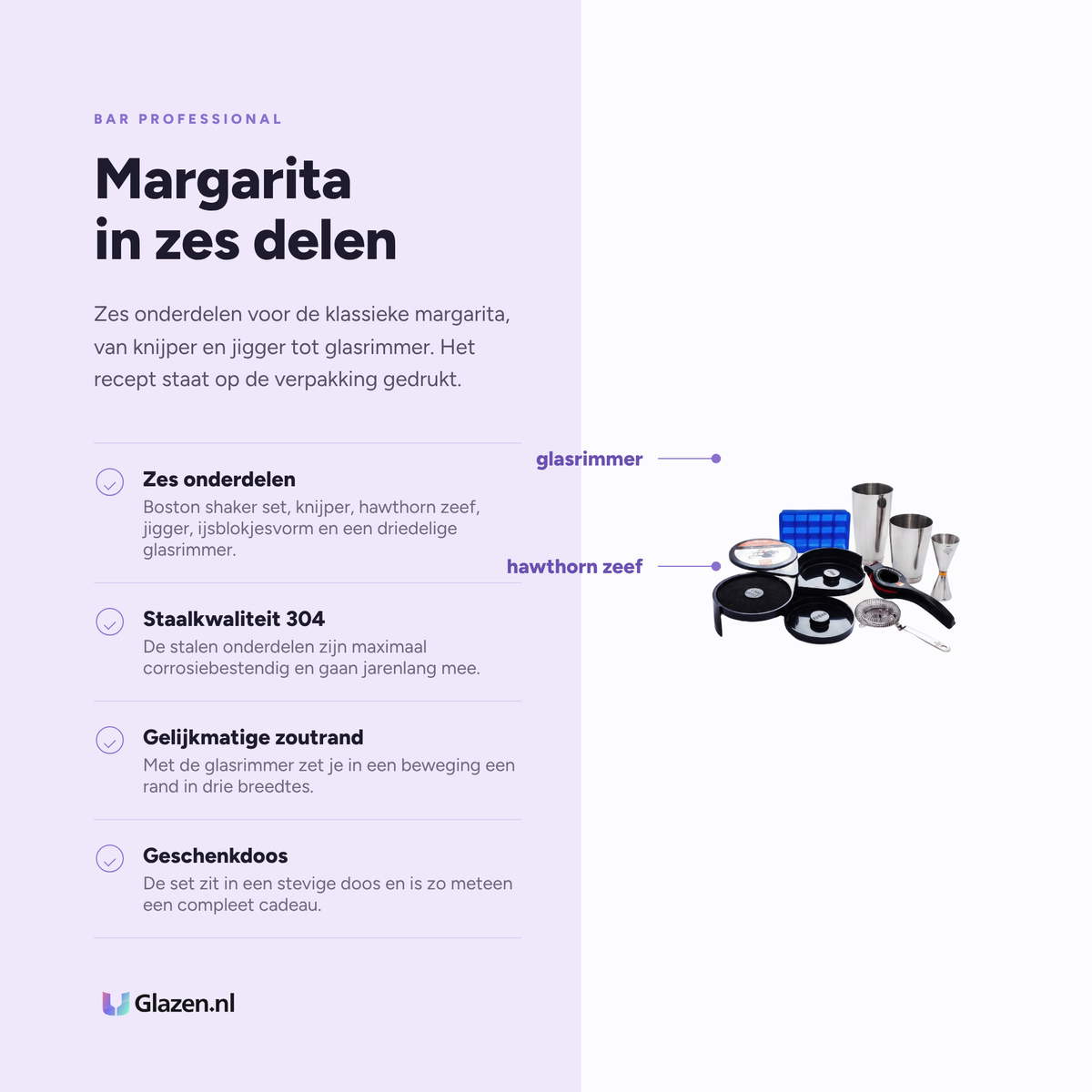 Eigenschappen van de Bar Professional Speakeasy Margarita cocktailset 6-delig