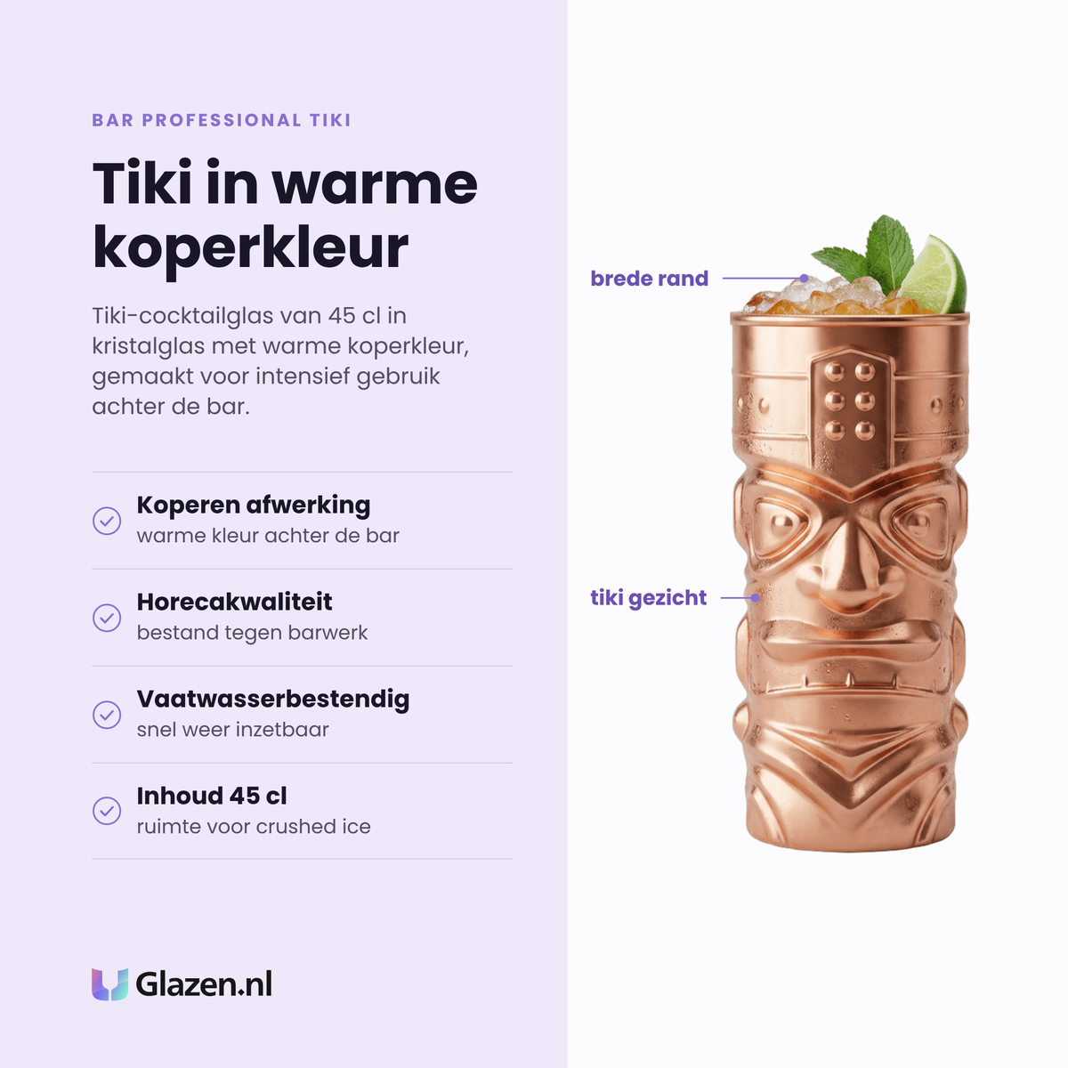 Bar Professional Tiki tiki-cocktailglas 45 cl eigenschappen: koperkleurige afwerking, horecakwaliteit, vaatwasserbestendig, ruimte voor crushed ice