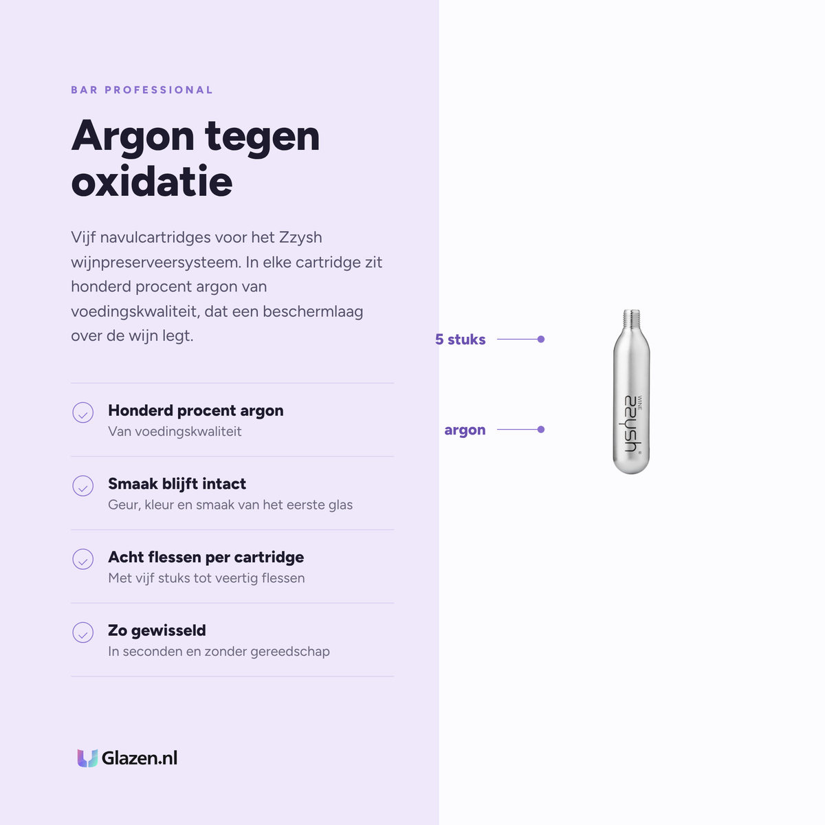 Bar Professional Zzysh wijncartridges argon 5 stuks eigenschappen - Glazen.nl
