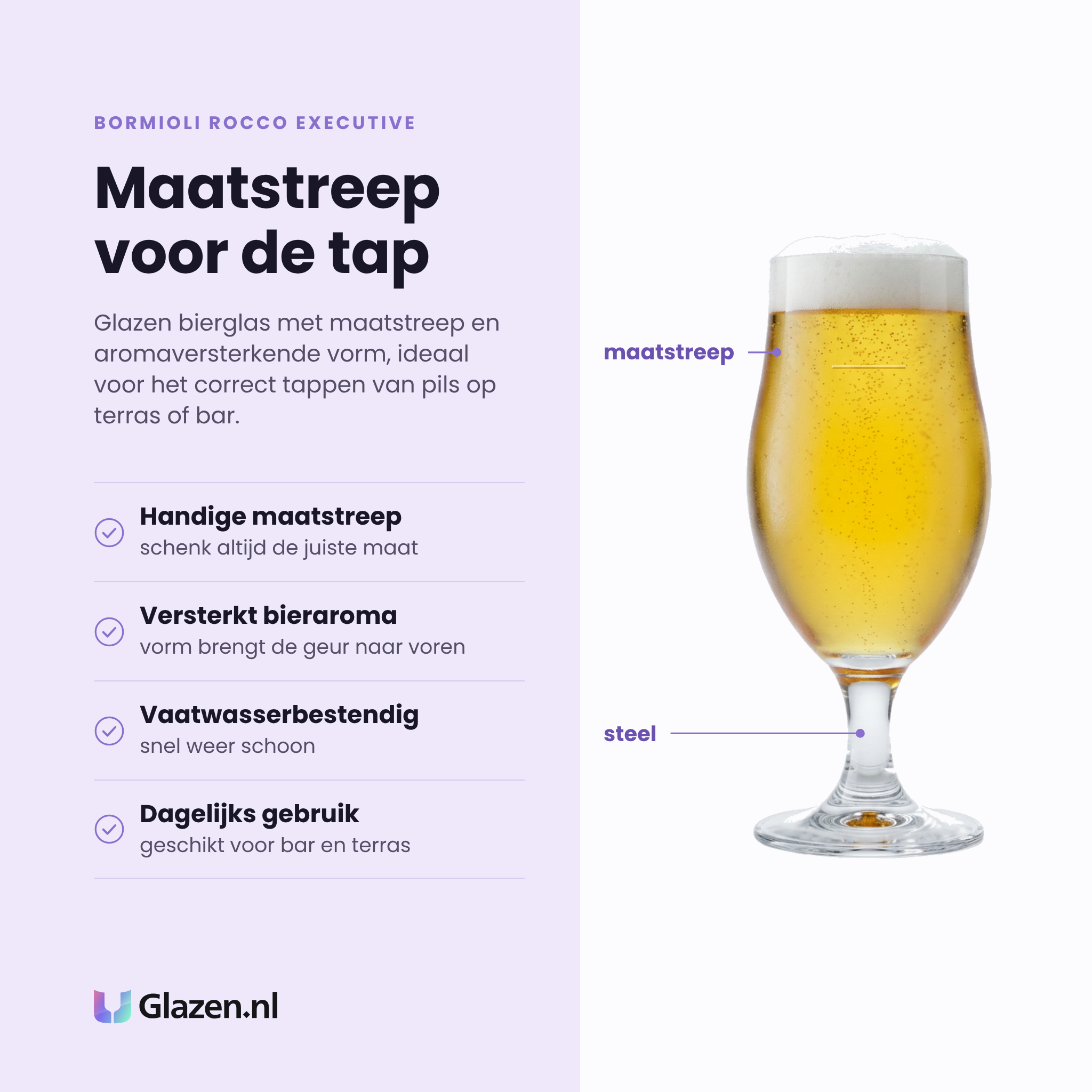 Bormioli Rocco Executive bierglas 39 cl eigenschappen: handige maatstreep, versterkt het bieraroma, vaatwasserbestendig, geschikt voor dagelijks gebruik