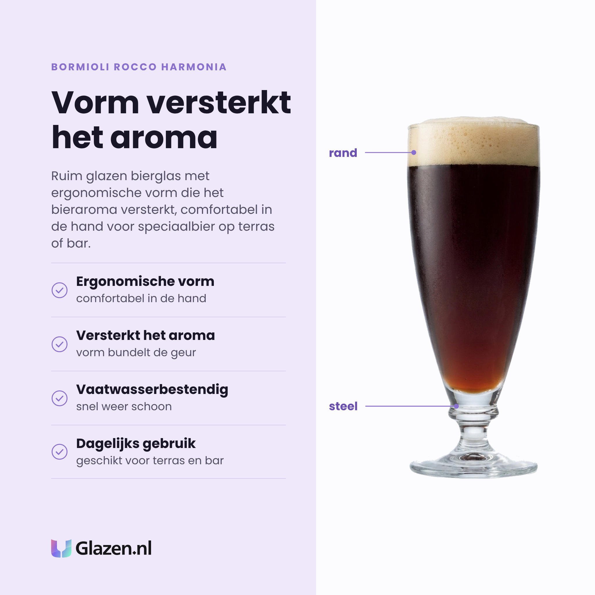 Bormioli Rocco Harmonia bierglas 58 cl eigenschappen: ergonomische vorm, versterkt het aroma, vaatwasserbestendig, dagelijks gebruik
