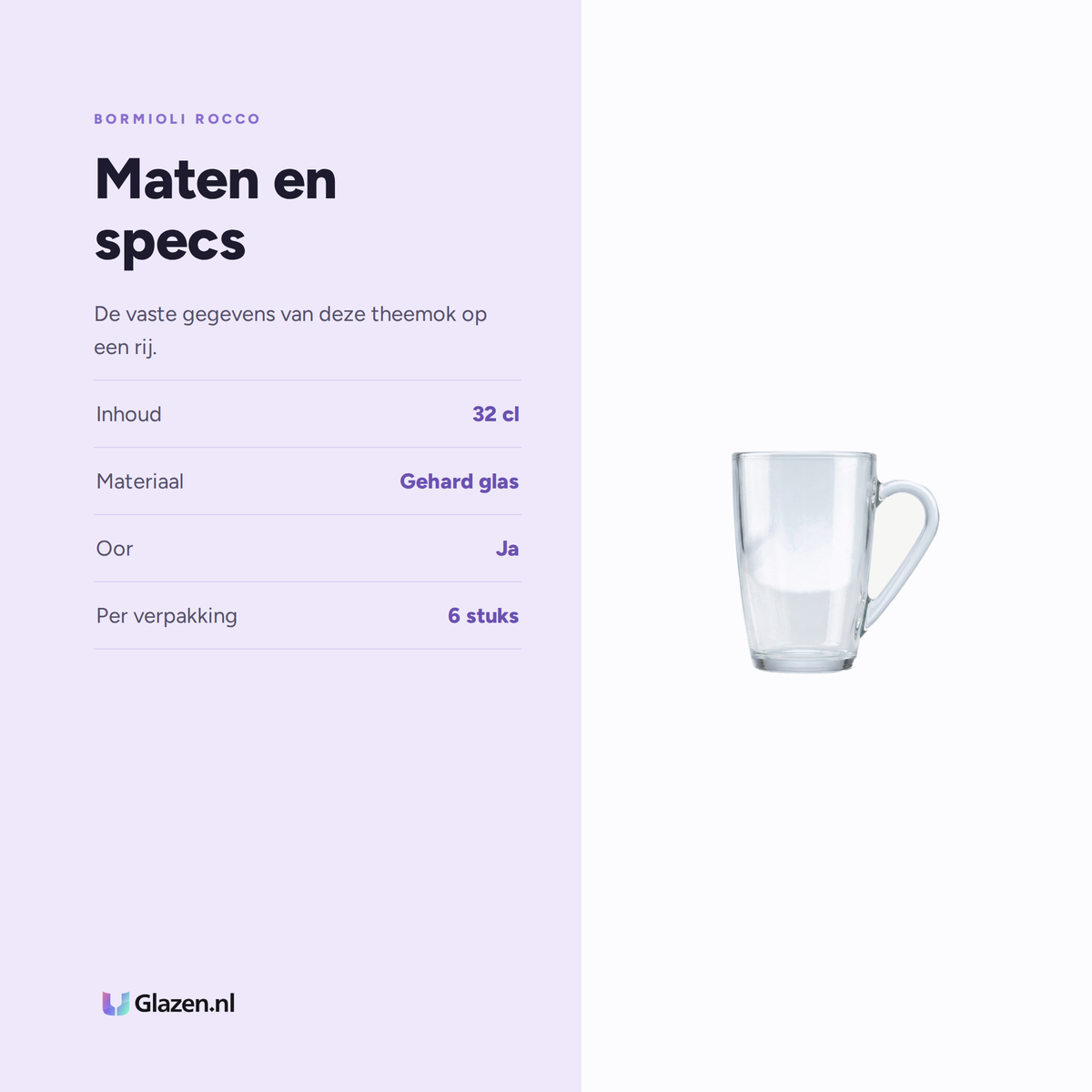 Maten en specificaties van de Bormioli Rocco Icon Mug Theeglas 32 Cl