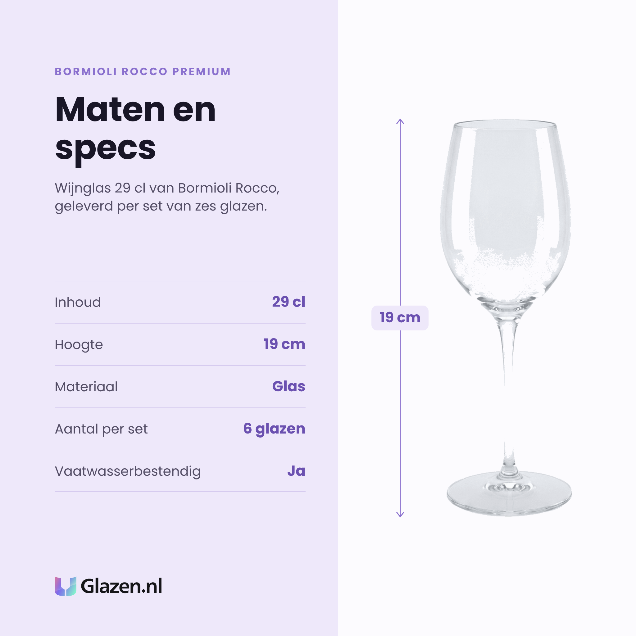 Bormioli Rocco Premium wijnglas 29 cl specificaties: inhoud 29 cl, hoogte 19 cm, glas, set van 6