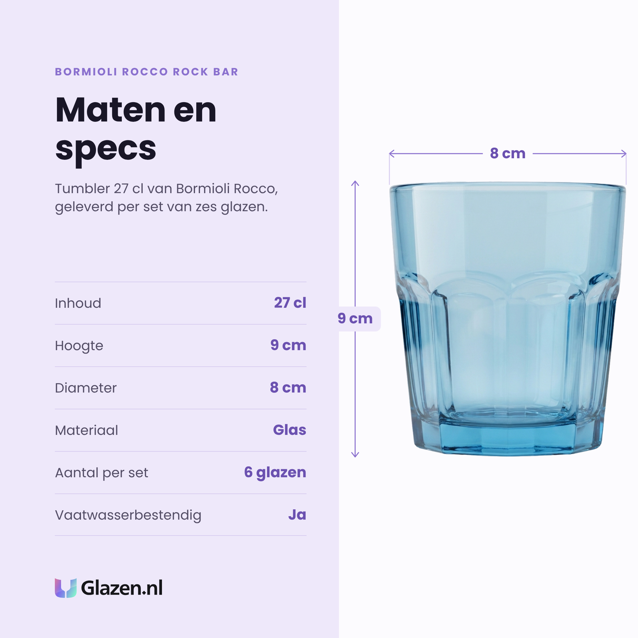 Bormioli Rocco Rock Bar tumbler 27 cl blauw specificaties: inhoud 27 cl, hoogte 9 cm, diameter 8 cm, glas, set van 6