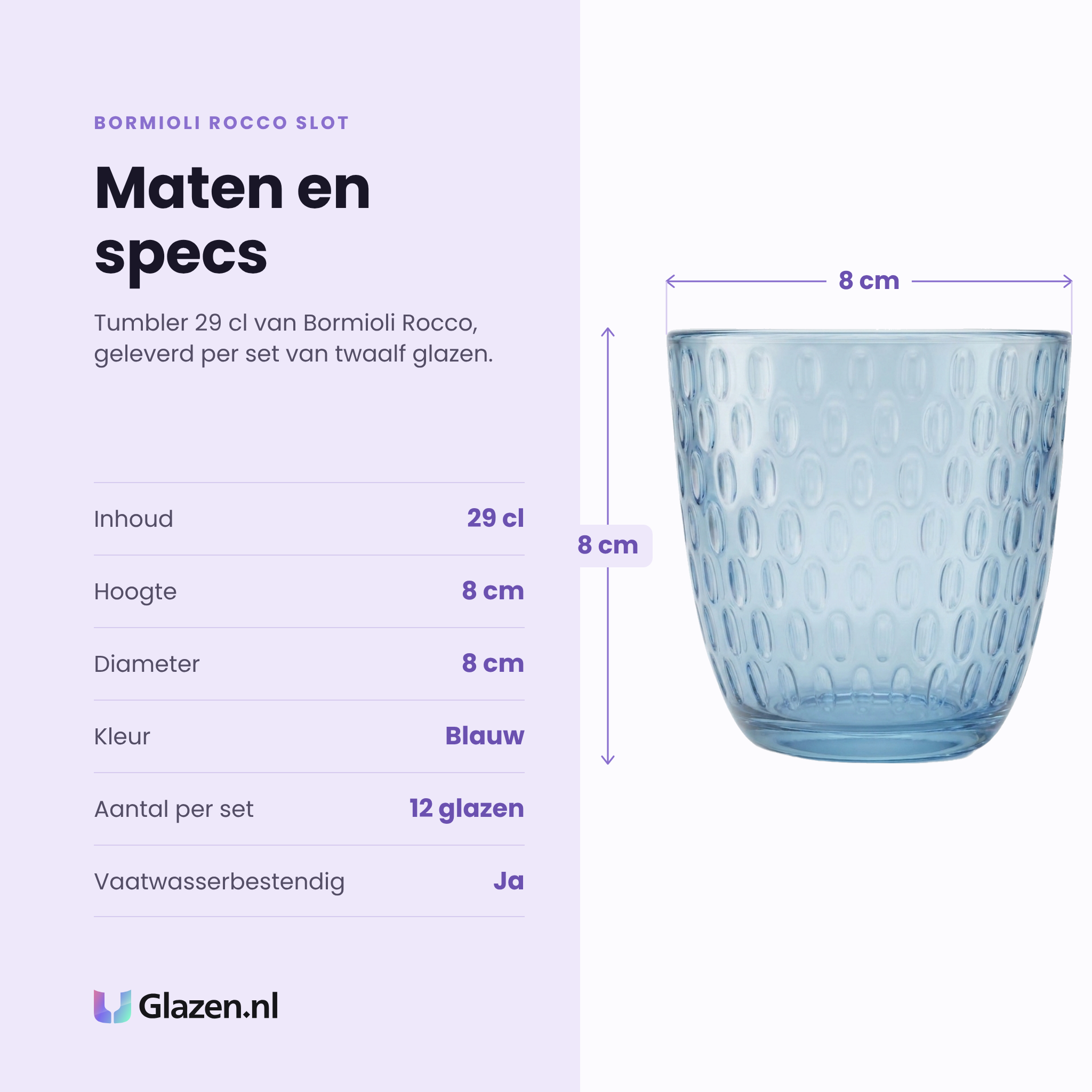 Bormioli Rocco Slot tumbler 29 cl specificaties: inhoud 29 cl, hoogte 8 cm, diameter 8 cm, blauw glas, set van 12
