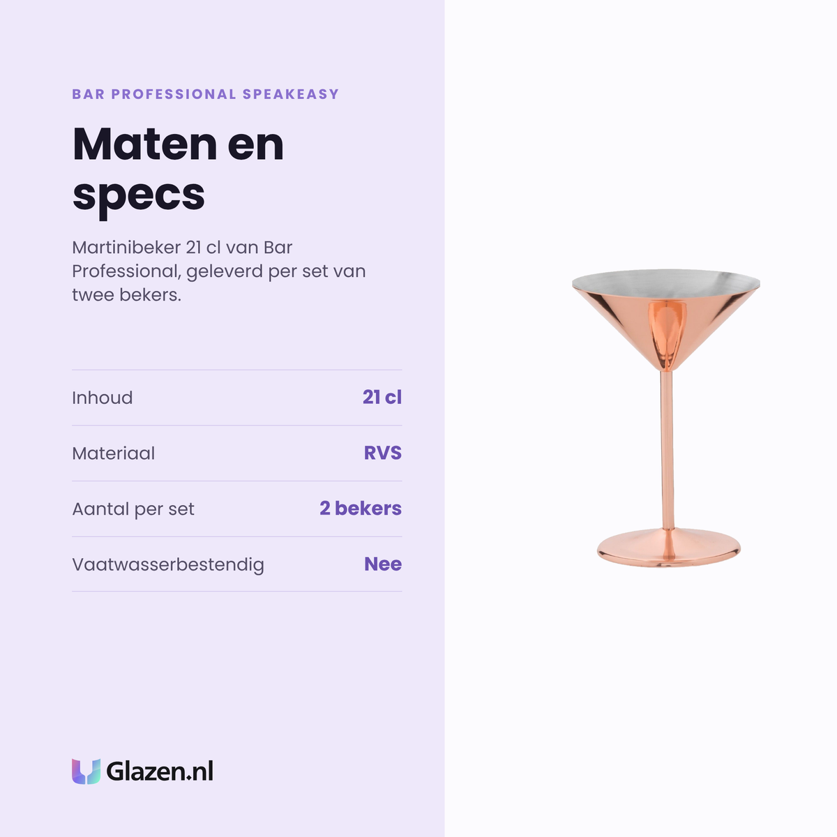 Bar Professional Speakeasy martinibeker 21 cl specificaties: inhoud 21 cl, rvs, set van 2, niet vaatwasserbestendig