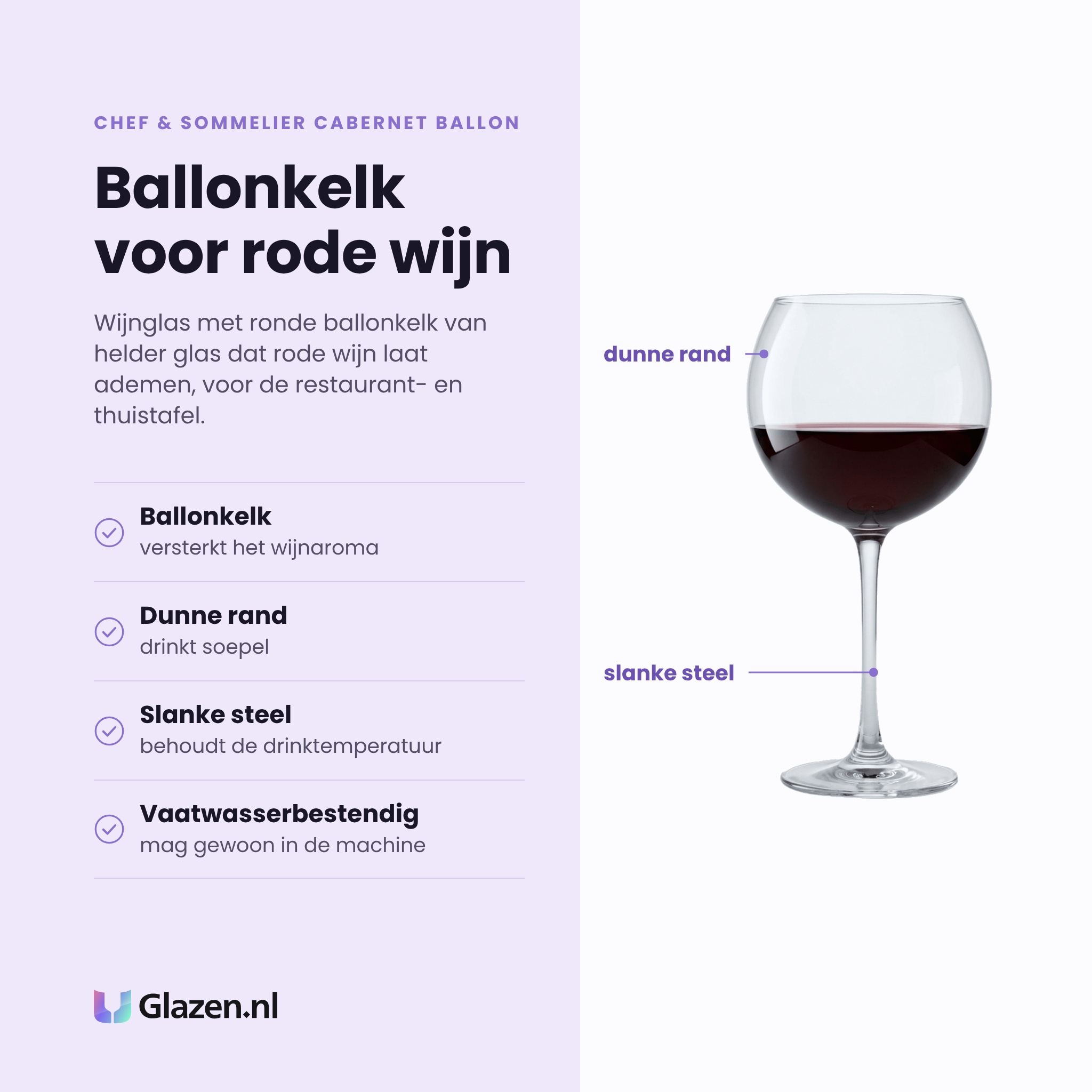 Chef & Sommelier Cabernet Ballon wijnglas 58 cl eigenschappen: ronde ballonkelk, dunne rand, slanke steel, vaatwasserbestendig