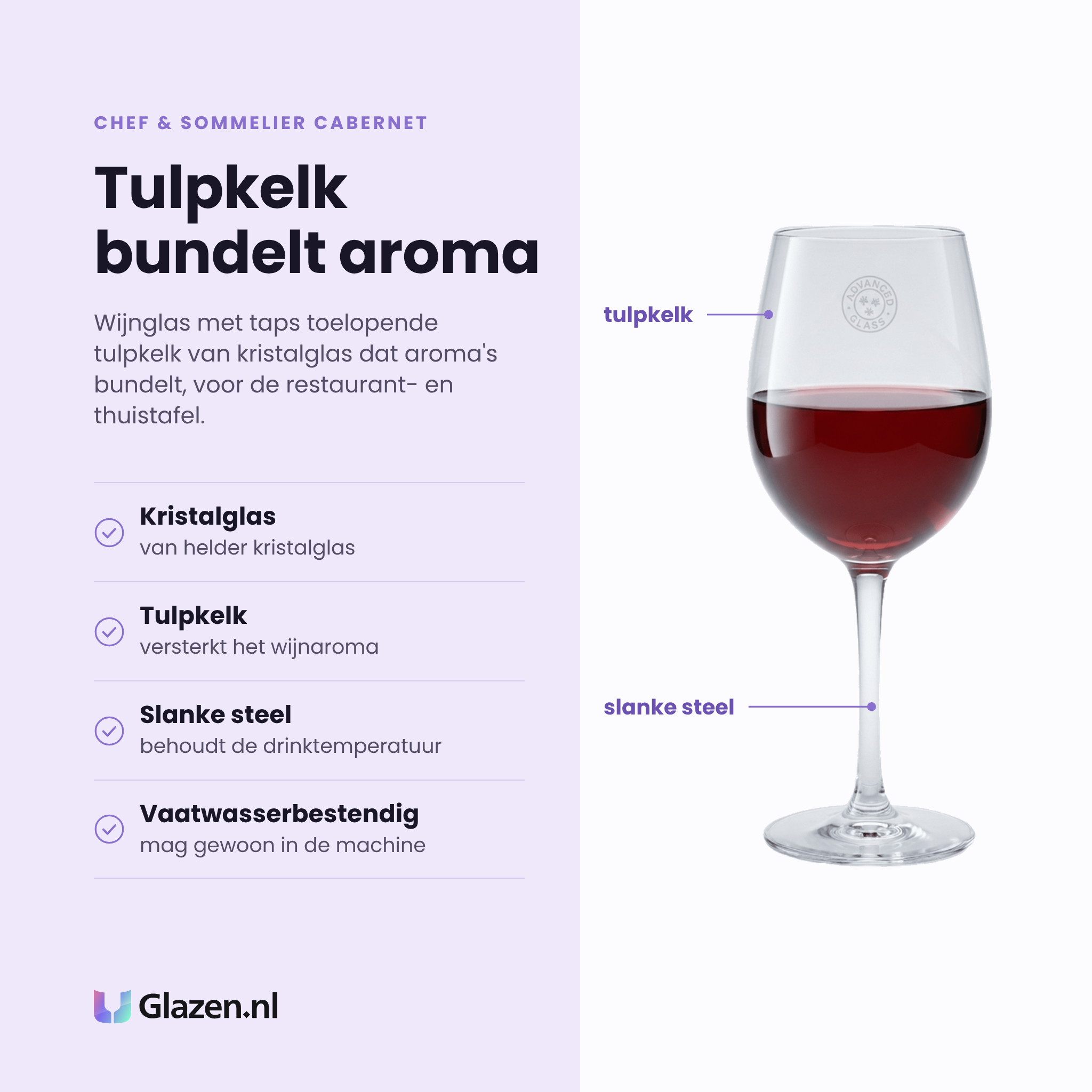 Chef & Sommelier Cabernet wijnglas 58 cl eigenschappen: helder kristalglas, tulpkelk, slanke steel, vaatwasserbestendig