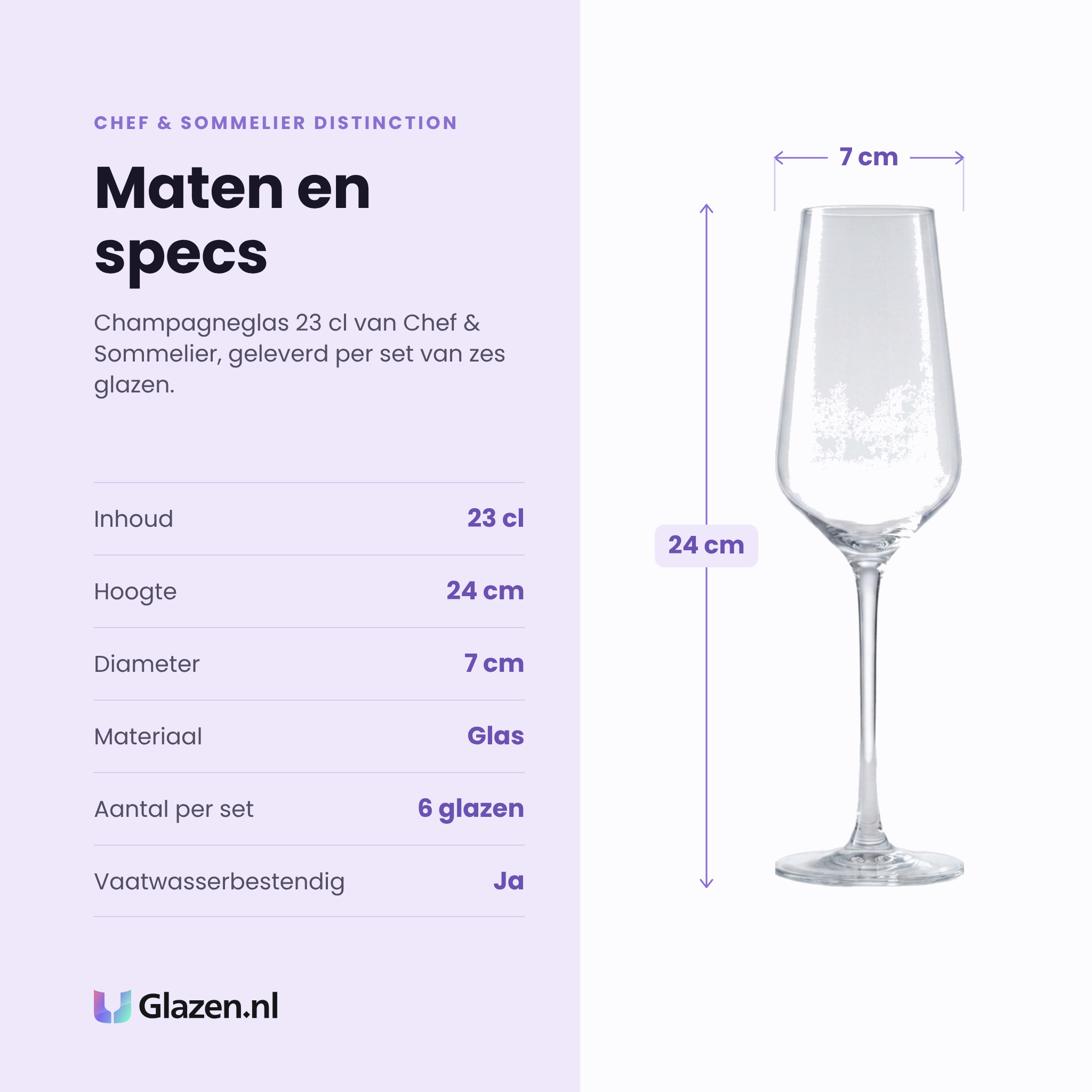 Chef & Sommelier Distinction champagneglas 23 cl specificaties: inhoud 23 cl, hoogte 24 cm, diameter 7 cm, glas, set van 6