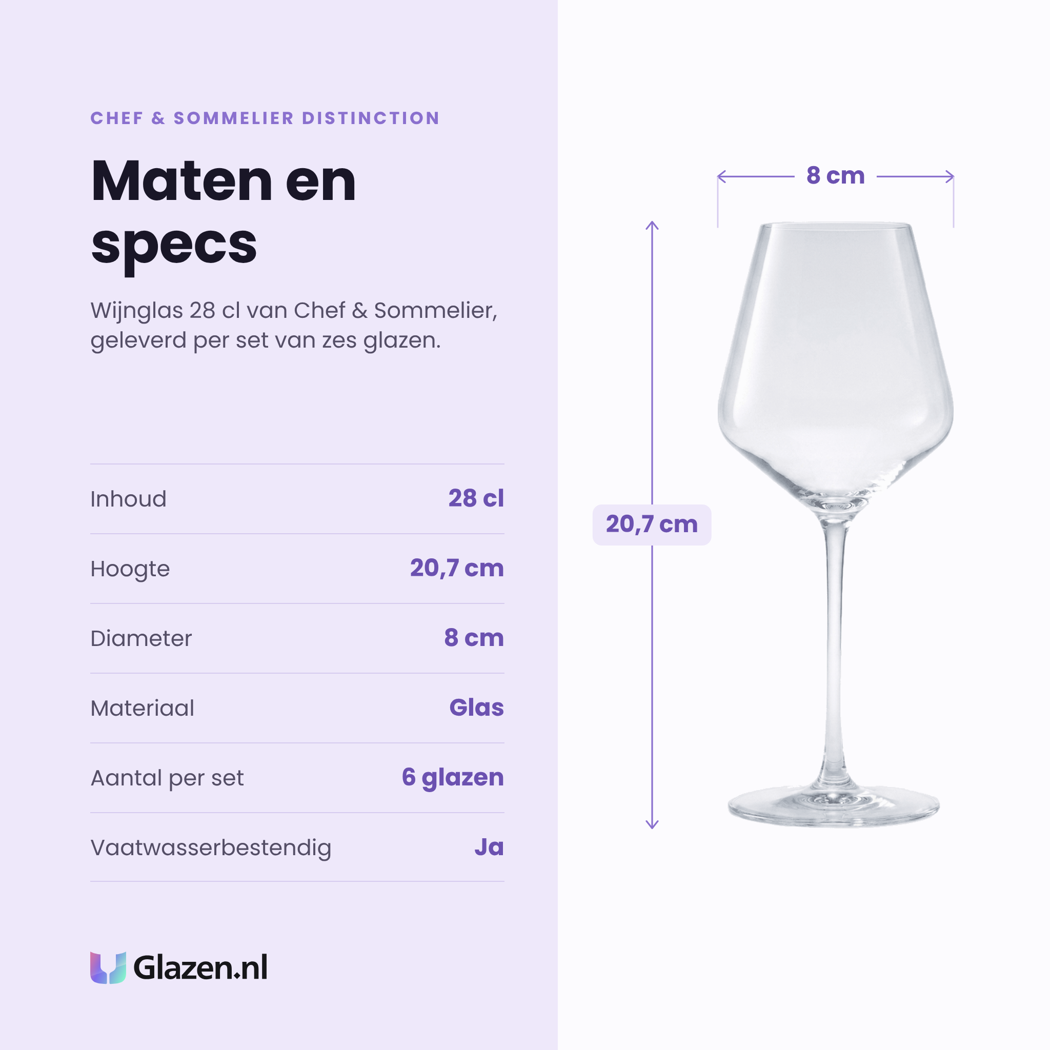 Chef & Sommelier Distinction wijnglas 28 cl specificaties: inhoud 28 cl, hoogte 20,7 cm, diameter 8 cm, glas, set van 6