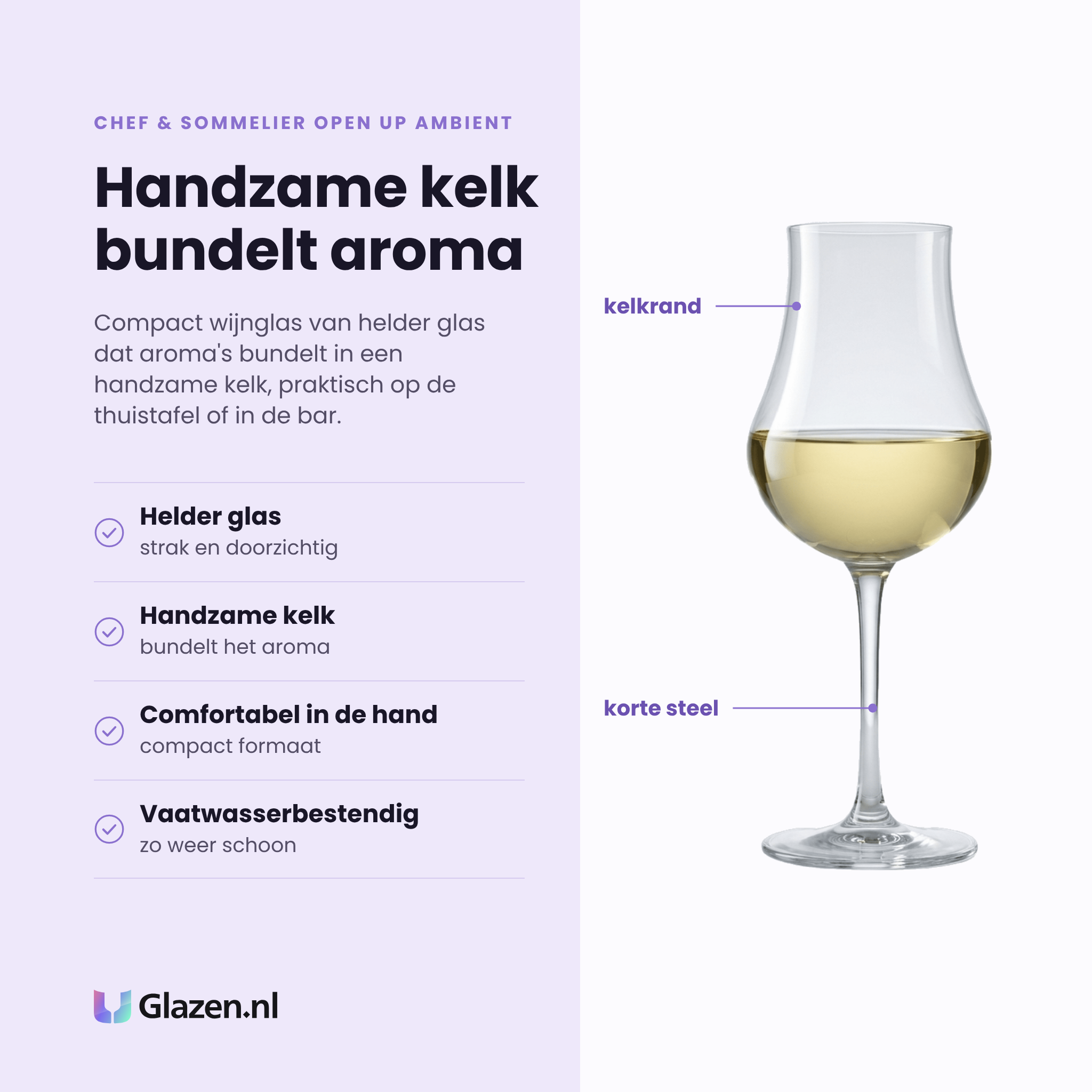 Chef & Sommelier Open Up Ambient wijnglas 16,5 cl eigenschappen: helder glas, handzame kelk, comfortabel in de hand, vaatwasserbestendig