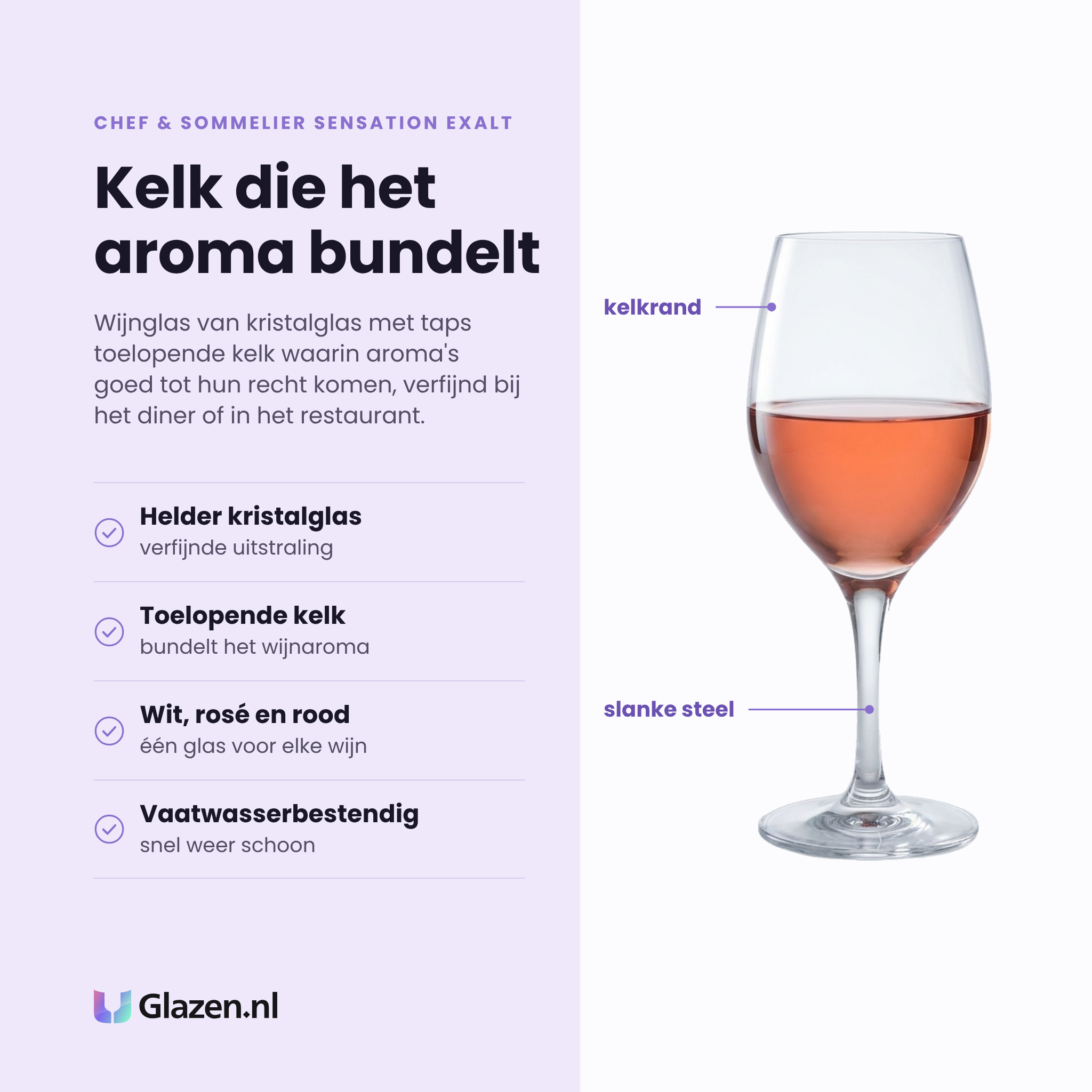 Chef & Sommelier Sensation Exalt wijnglas 31 cl eigenschappen: helder kristalglas, toelopende kelk bundelt aroma, voor wit rosé en rood, vaatwasserbestendig