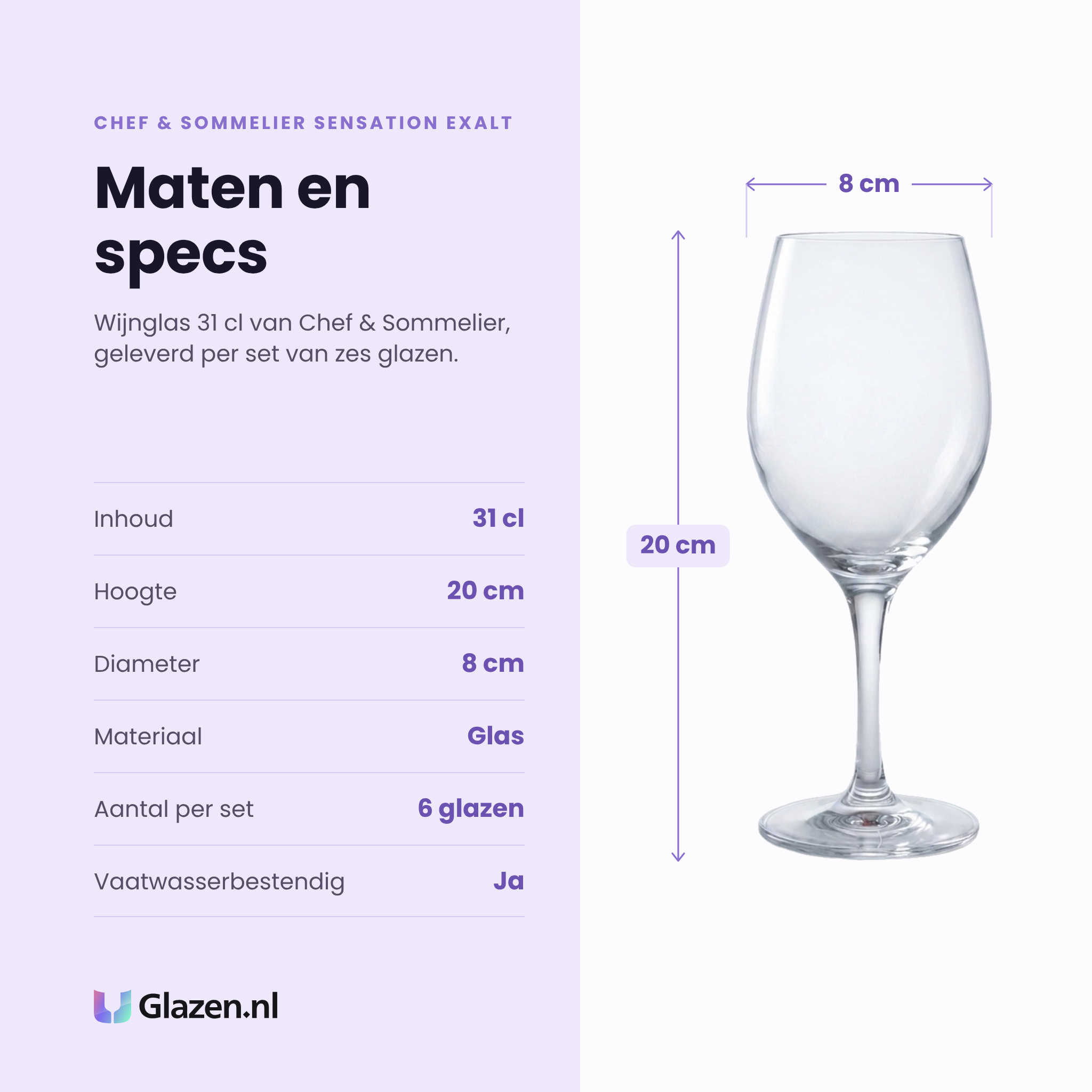 Chef & Sommelier Sensation Exalt wijnglas 31 cl specificaties: inhoud 31 cl, hoogte 20 cm, diameter 8 cm, glas, set van 6