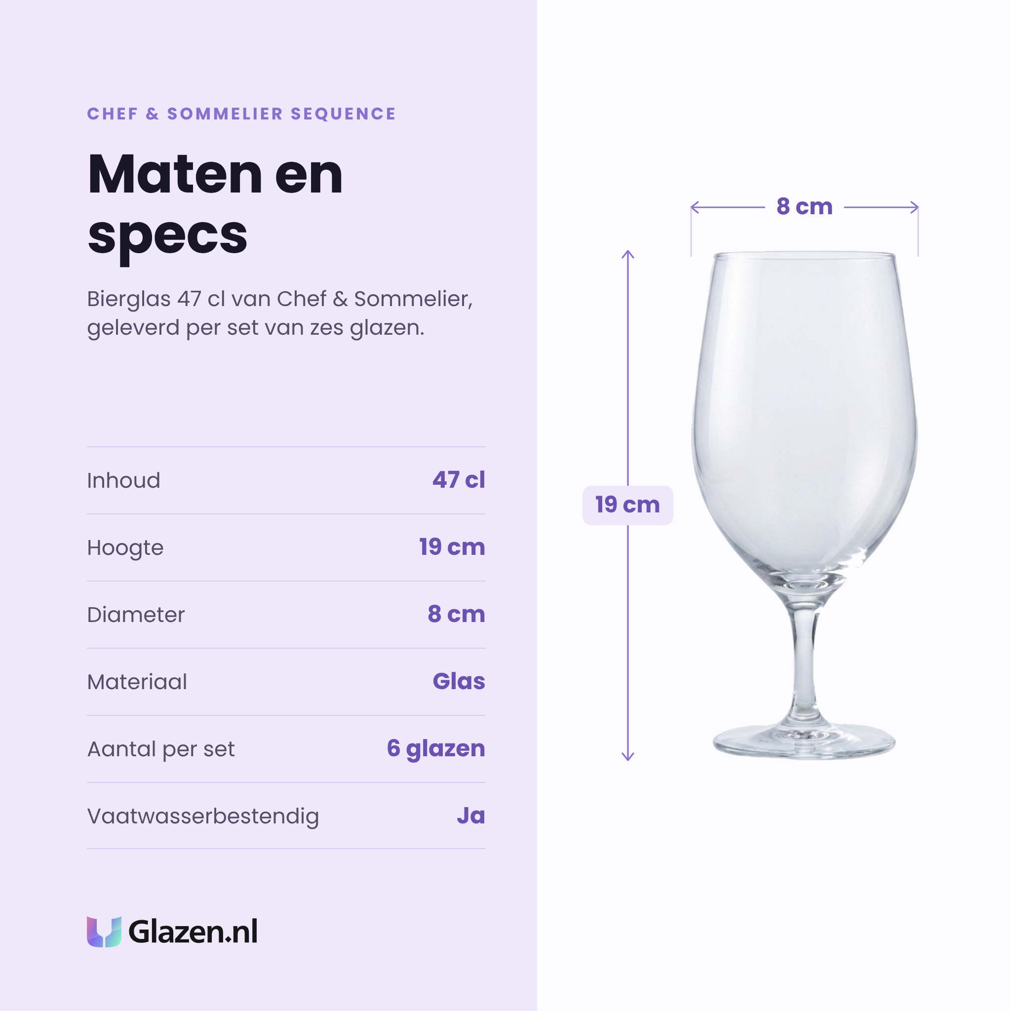 Chef & Sommelier Sequence bierglas 47 cl specificaties: inhoud 47 cl, hoogte 19 cm, diameter 8 cm, glas, set van 6