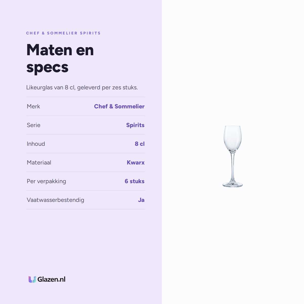 Chef & Sommelier Spirits Likeurglas 8 Cl Cordinal - 6 Stuks, maten en specs