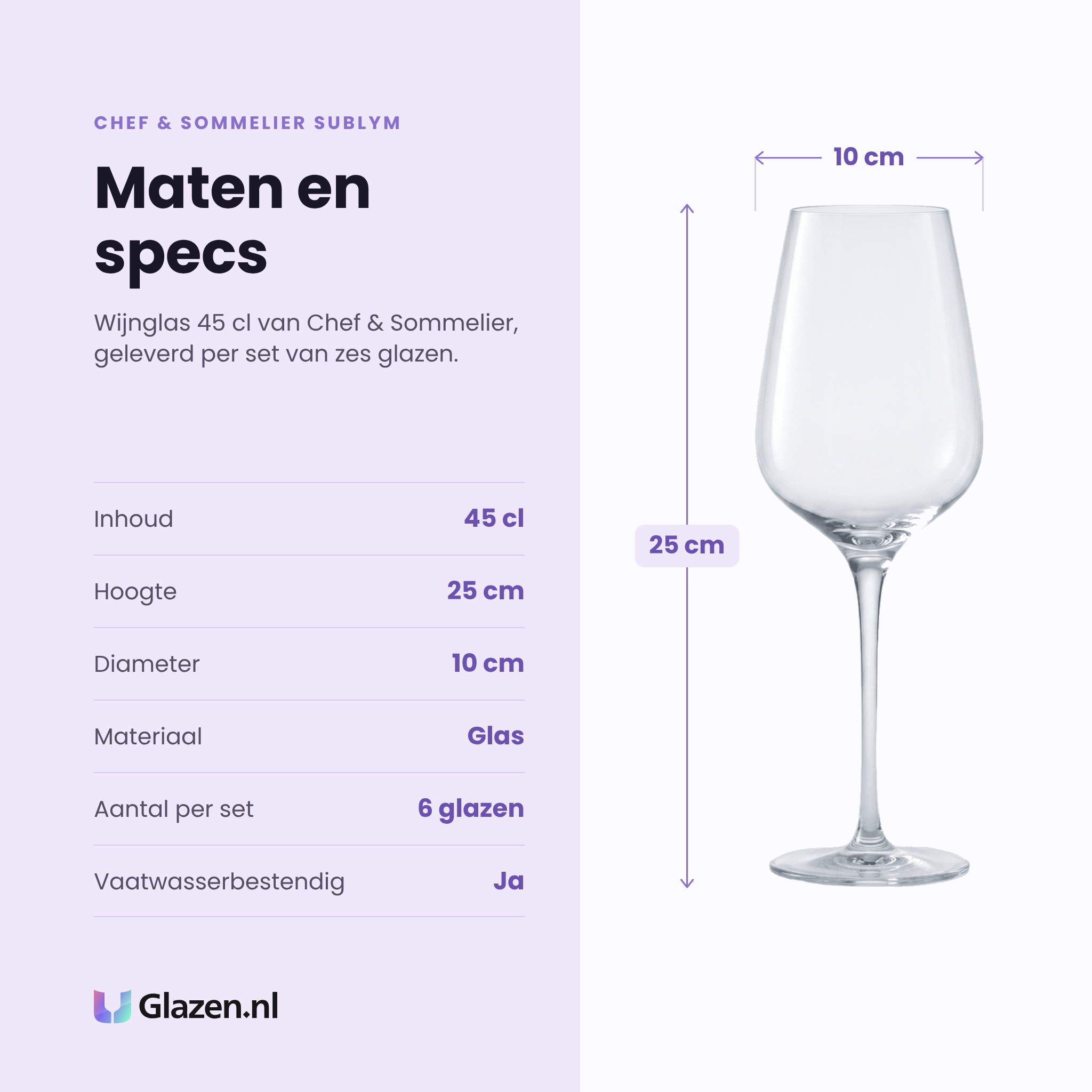 Chef & Sommelier Sublym wijnglas 45 cl specificaties: inhoud 45 cl, hoogte 25 cm, diameter 10 cm, glas, set van 6