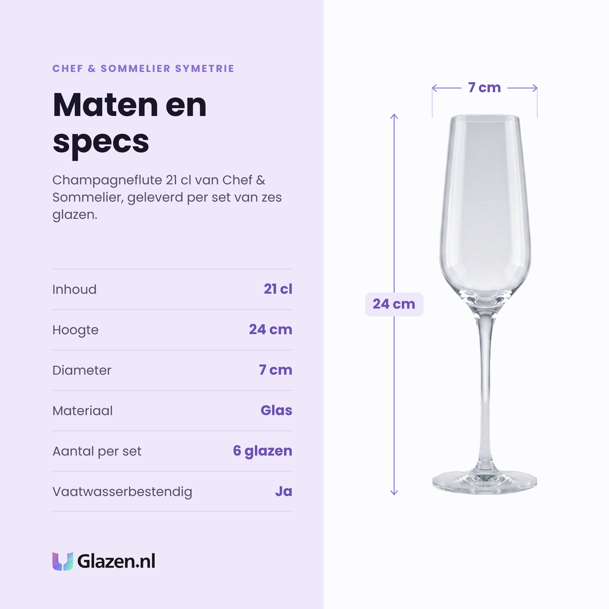 Chef & Sommelier Symetrie champagneflute 21 cl specificaties: inhoud 21 cl, hoogte 24 cm, diameter 7 cm, glas, set van 6