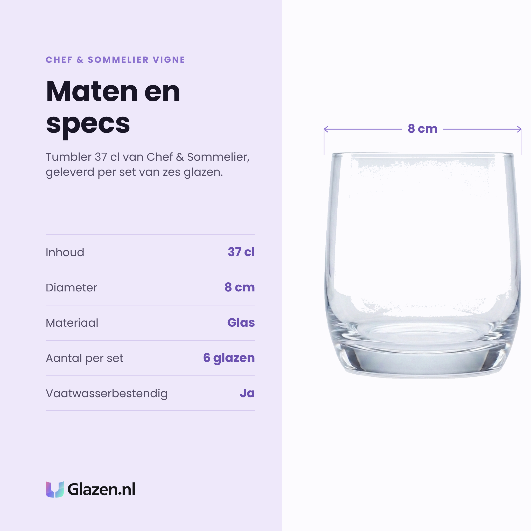 Chef & Sommelier Vigne tumbler 37 cl specificaties: inhoud 37 cl, diameter 8 cm, glas, set van 6