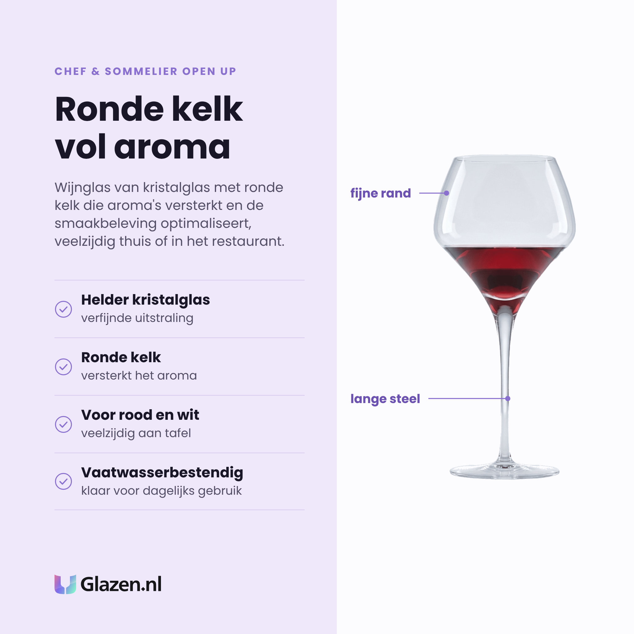 Chef & Sommelier Open Up Round wijnglas 37 cl eigenschappen: helder kristalglas, ronde kelk versterkt aroma, voor rood en wit, vaatwasserbestendig