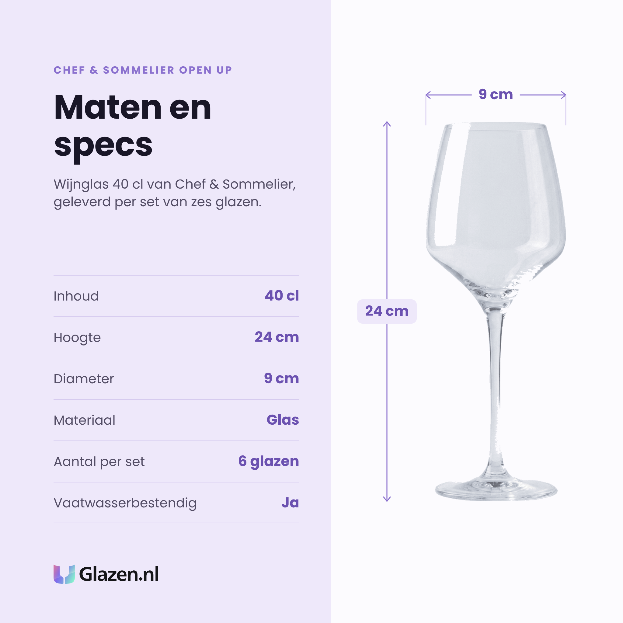 Chef & Sommelier Open Up Universal wijnglas 40 cl specificaties: inhoud 40 cl, hoogte 24 cm, diameter 9 cm, glas, set van 6