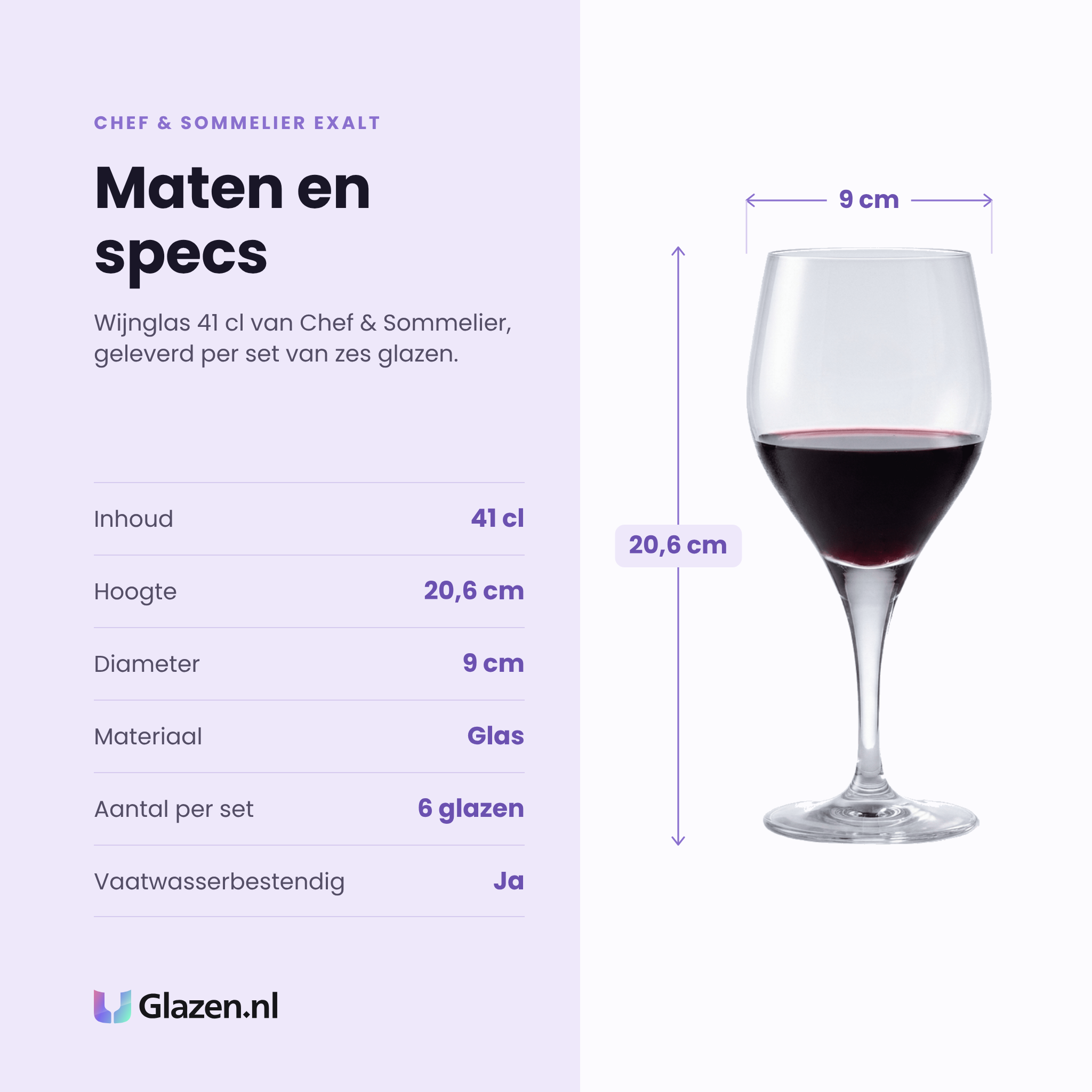Chef & Sommelier Sensation Exalt wijnglas 41 cl specificaties: inhoud 41 cl, hoogte 20,6 cm, diameter 9 cm, glas, set van 6