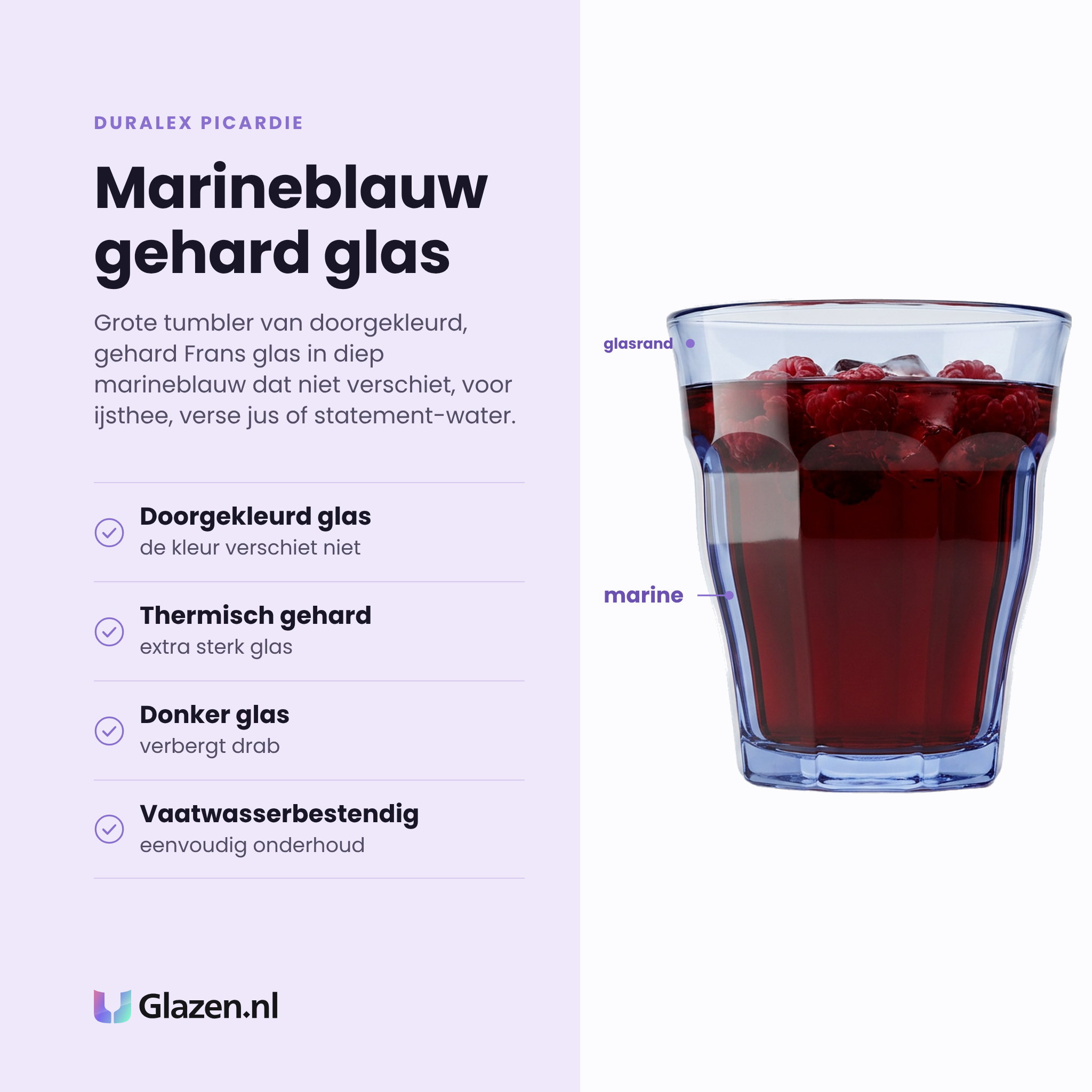 Duralex Picardie tumbler 31 cl marine eigenschappen: doorgekleurd glas, thermisch gehard, donker glas, vaatwasserbestendig