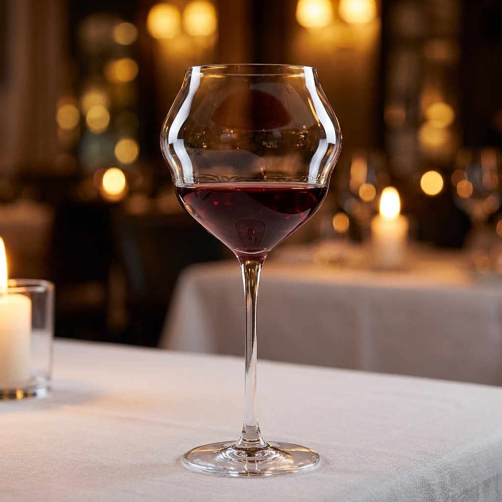 Chef & Sommelier Macaron wijnglas 50 cl ingeschonken met rode wijn op restauranttafel
