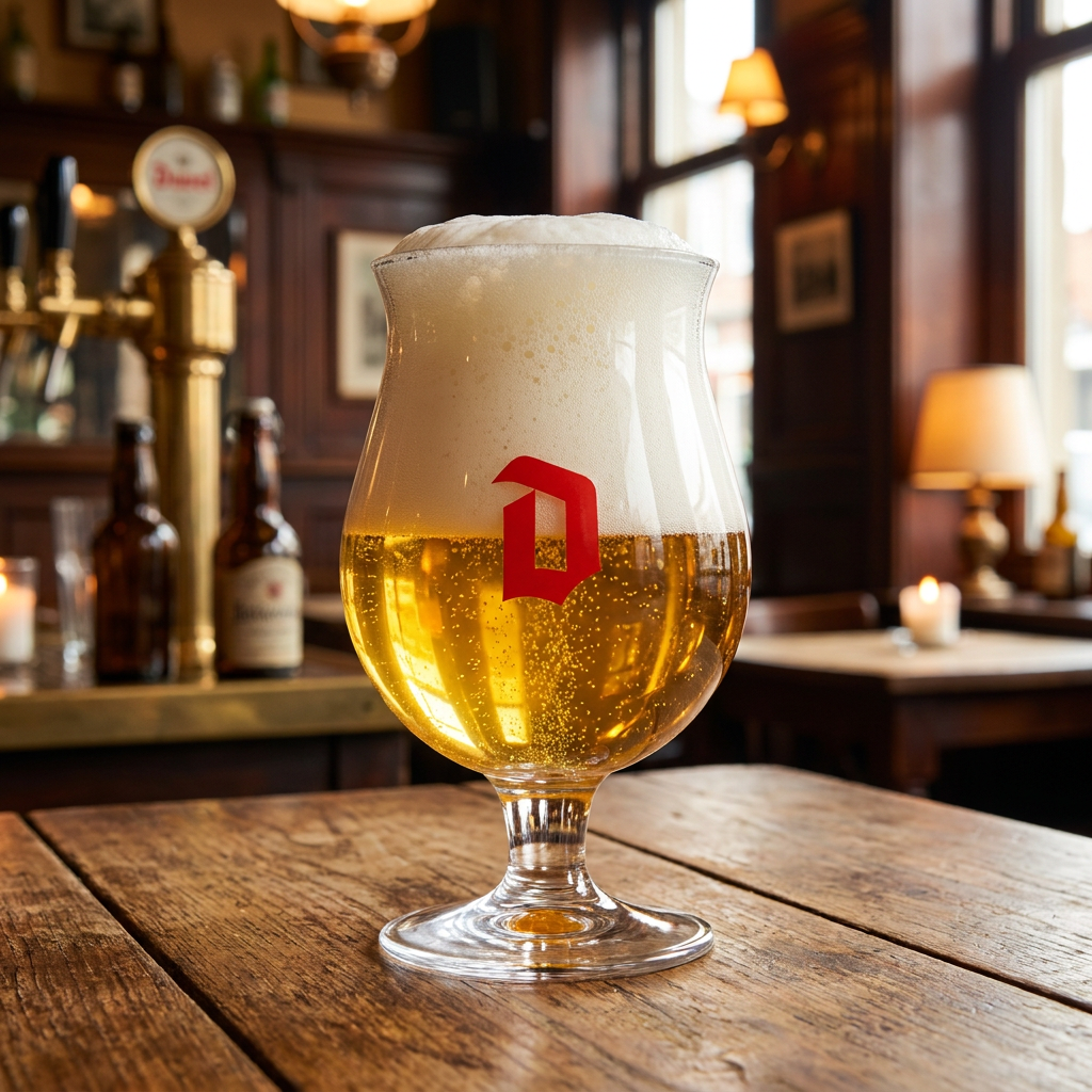 Duvel bierglas 33 cl ingeschonken met blond bier en schuimkraag