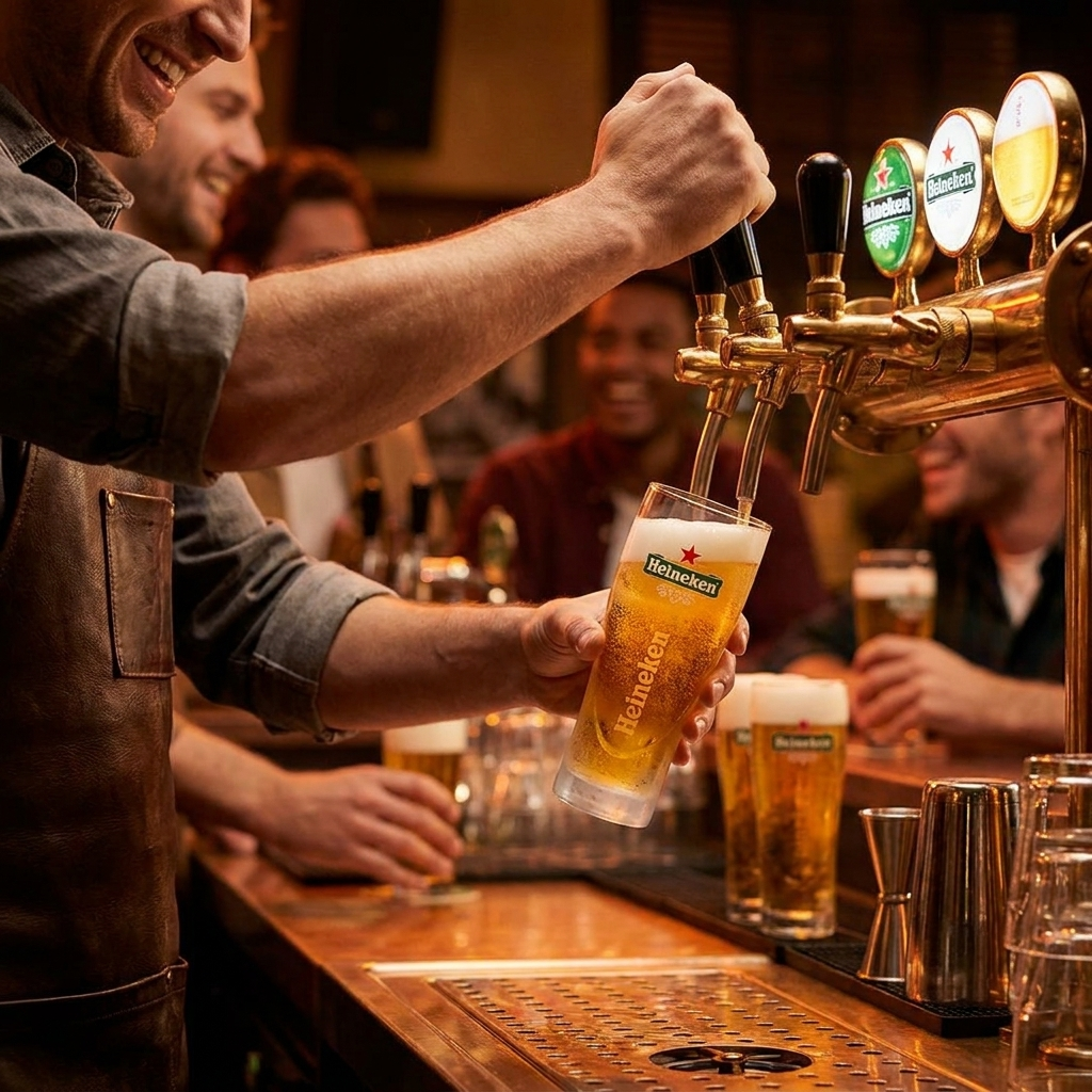Barman tapt vers pils in Heineken Ellipse bierglas 50 cl
